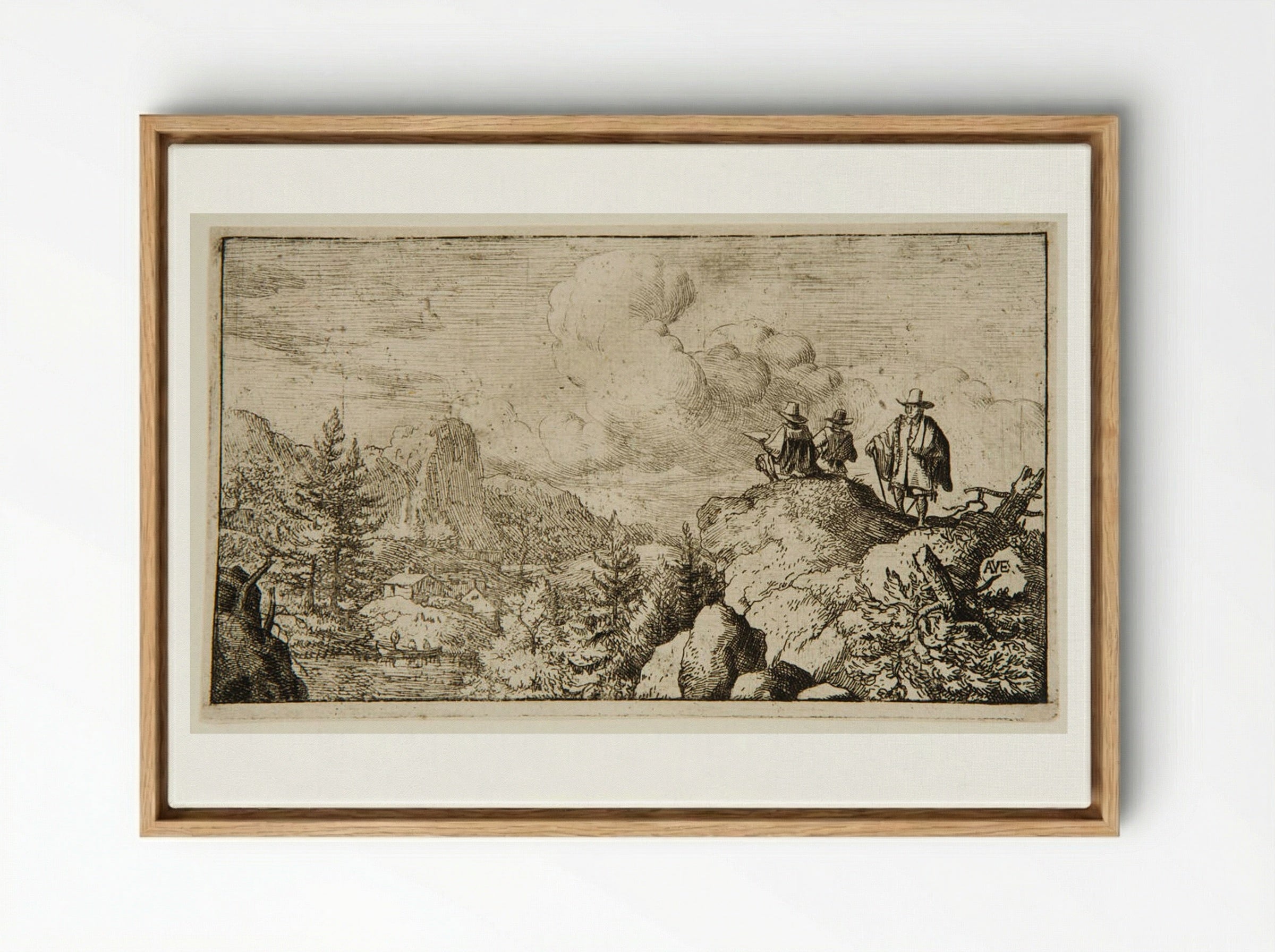 Watermill at the Foot of a Mountain, an Artist Sketching - Allart van Everdingen - Framed Canvas Wood