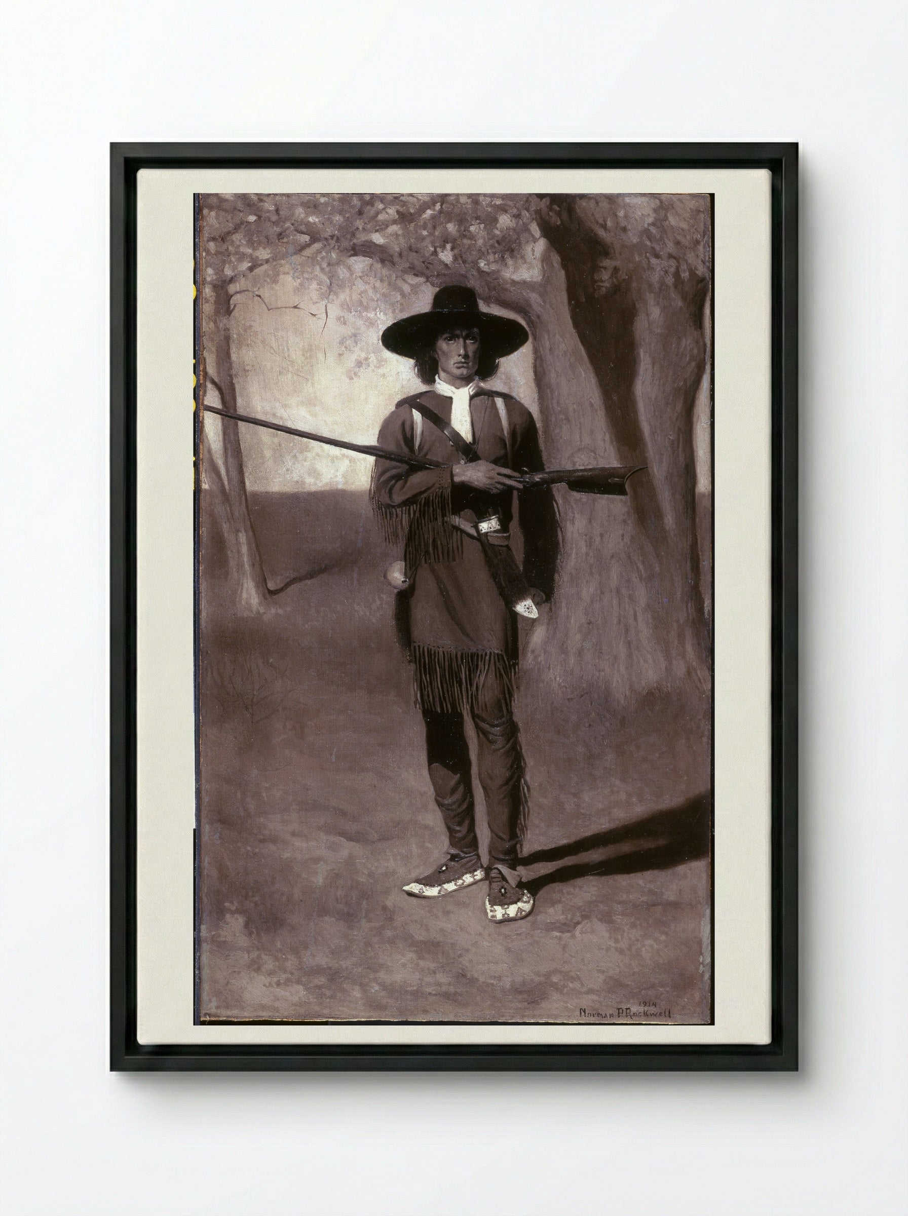 Scouting with Daniel Boone - Norman Rockwell - Framed Canvas Black