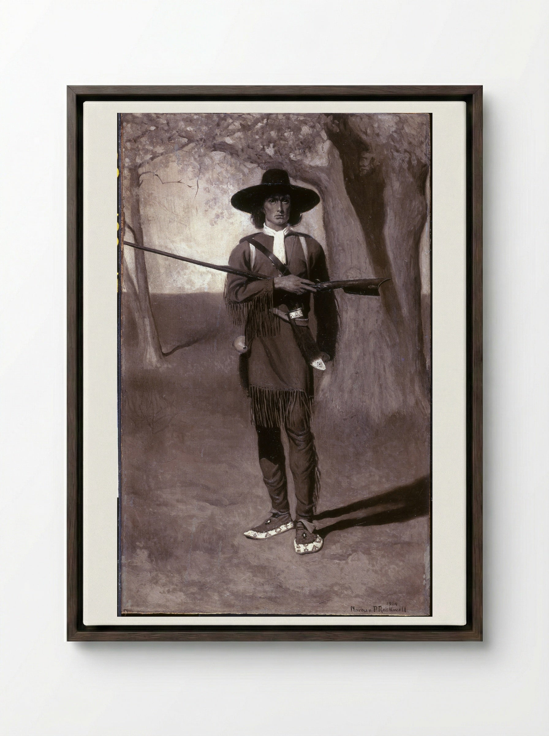 Scouting with Daniel Boone - Norman Rockwell - Framed Canvas Dark Wood