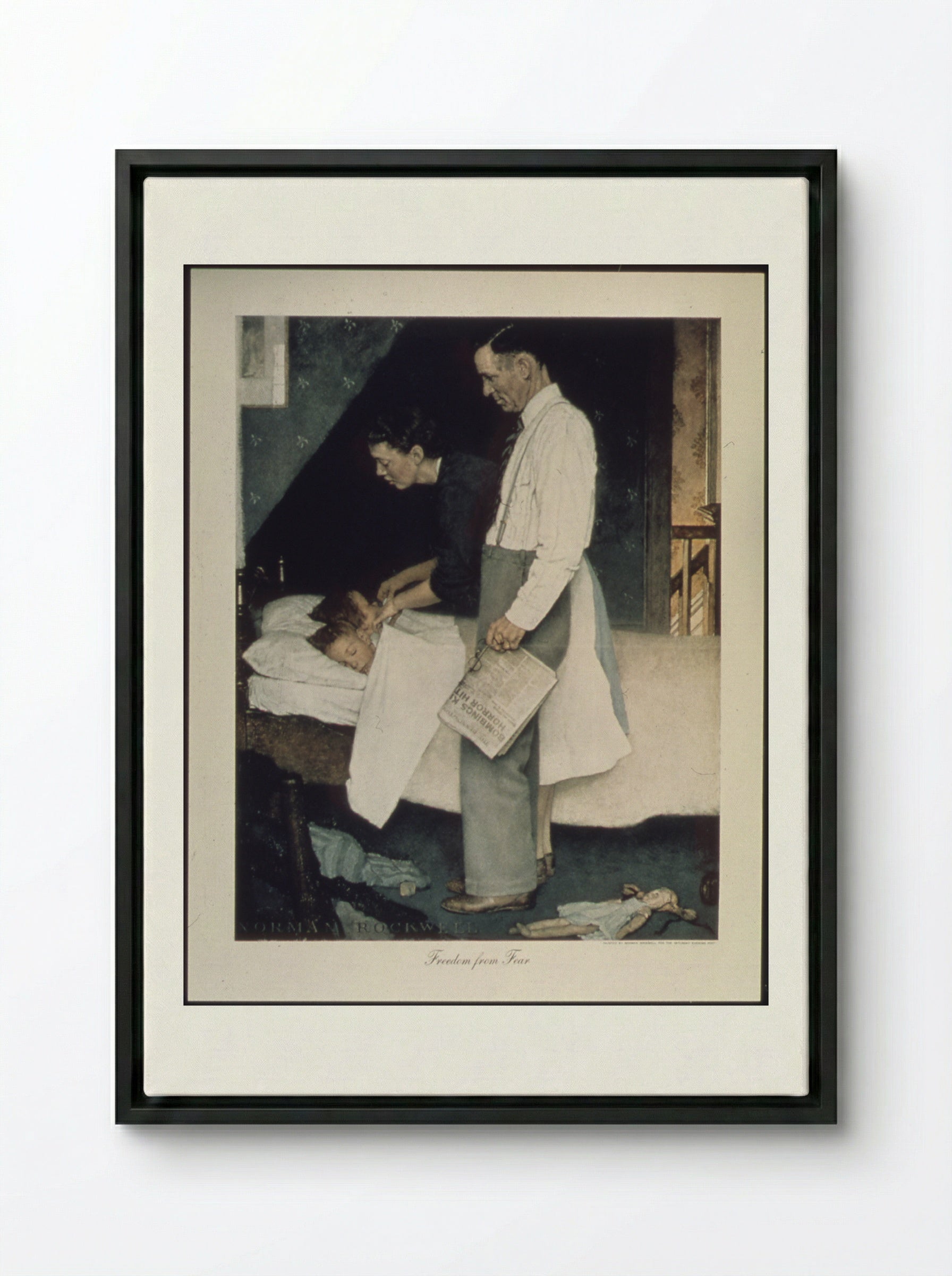 Freedom From Fear - Norman Rockwell - Framed Canvas Black