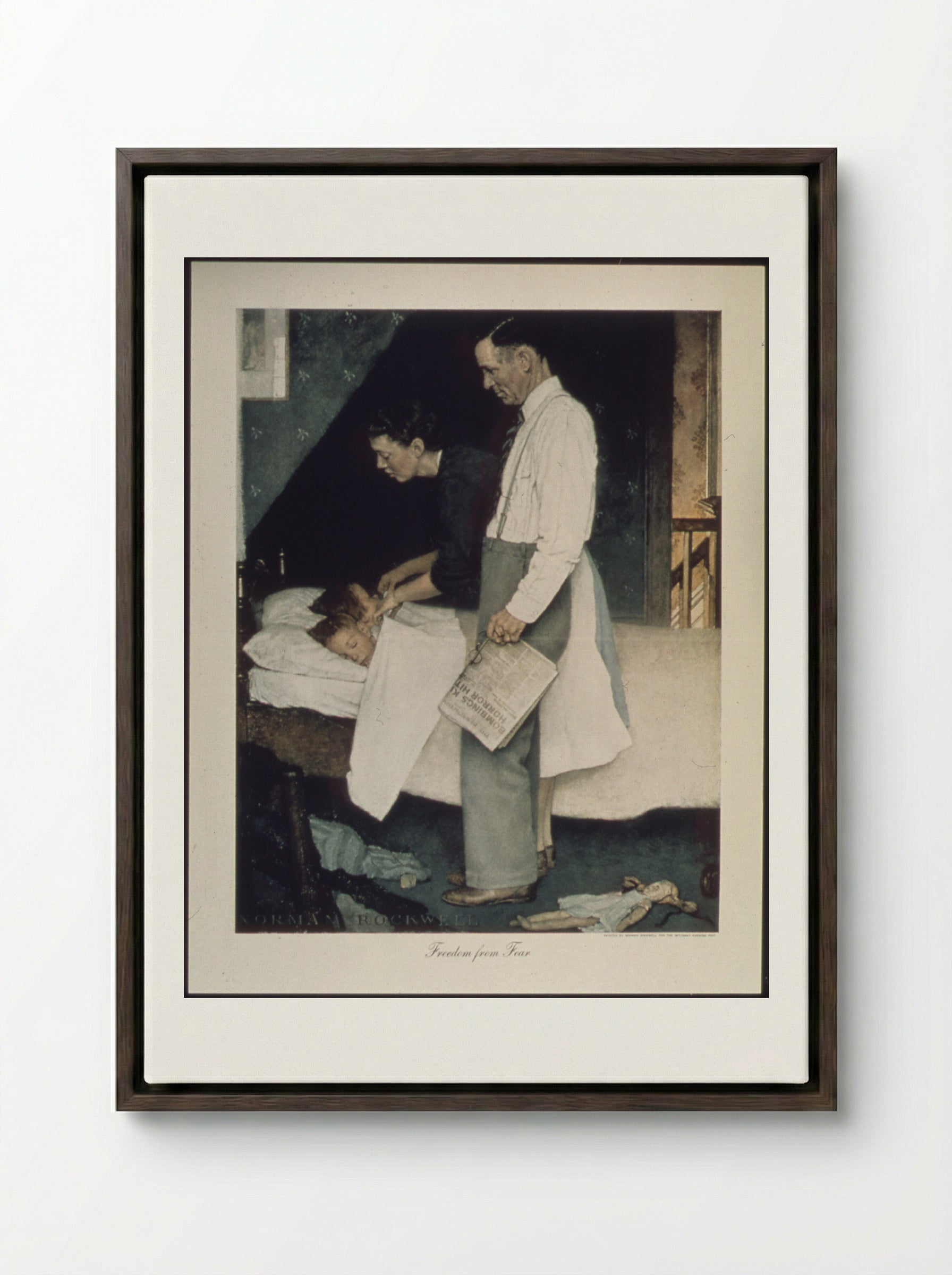 Freedom From Fear - Norman Rockwell - Framed Canvas Dark Wood