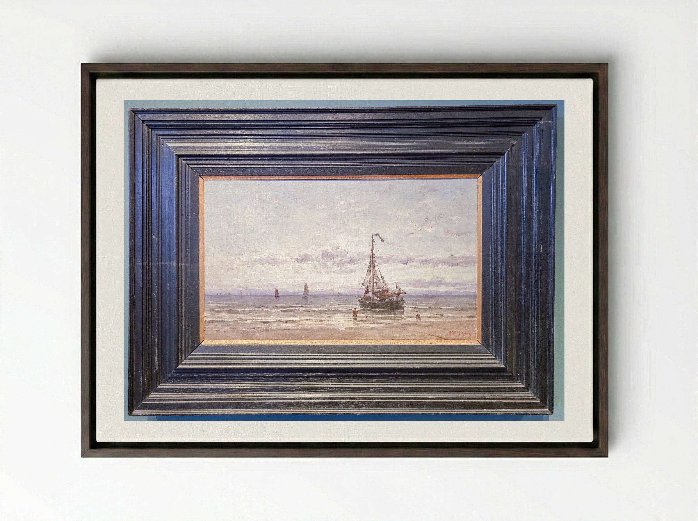 Zeegezicht - Hendrik Willem Mesdag - Framed Canvas Dark Wood