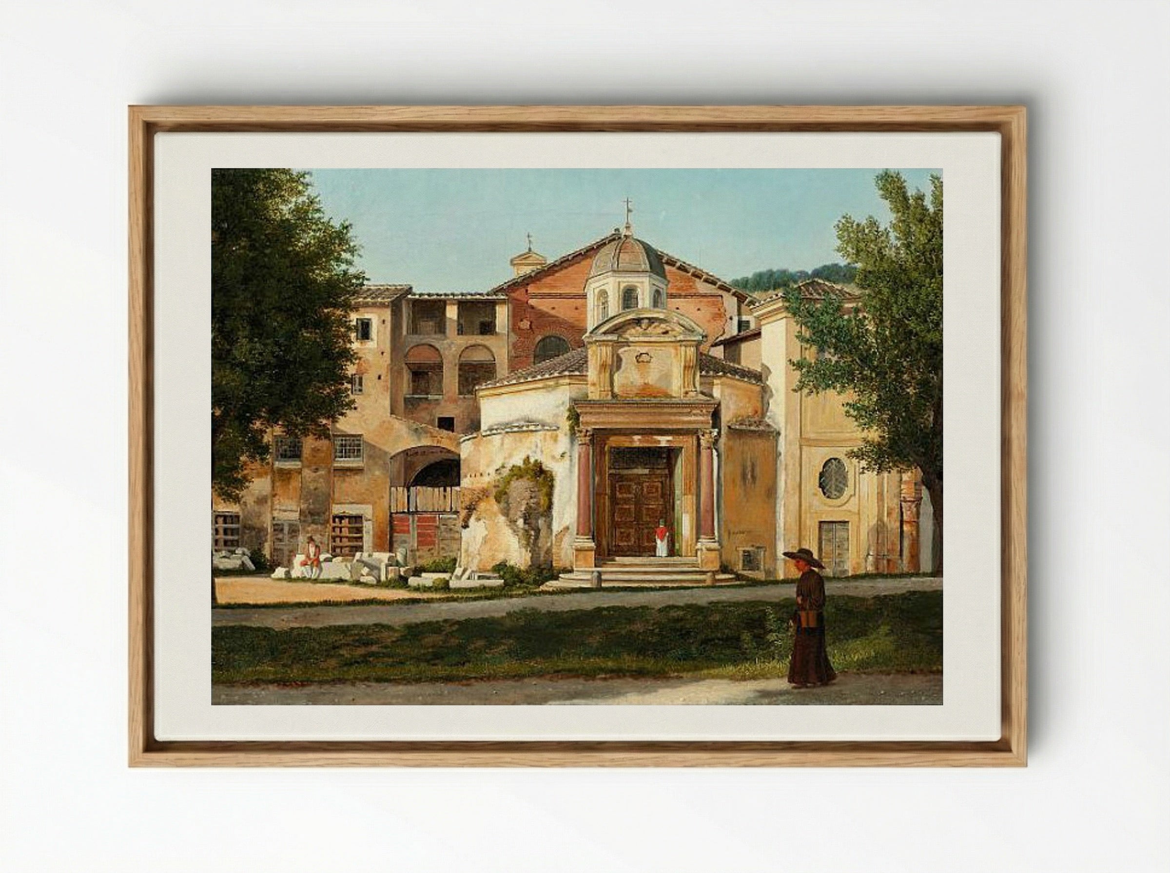 A Section of the Via Sacra, Rome (The Church of Saints Cosmas and Damian) - Christoffer Wilhelm Eckersberg - Framed Canvas Wood