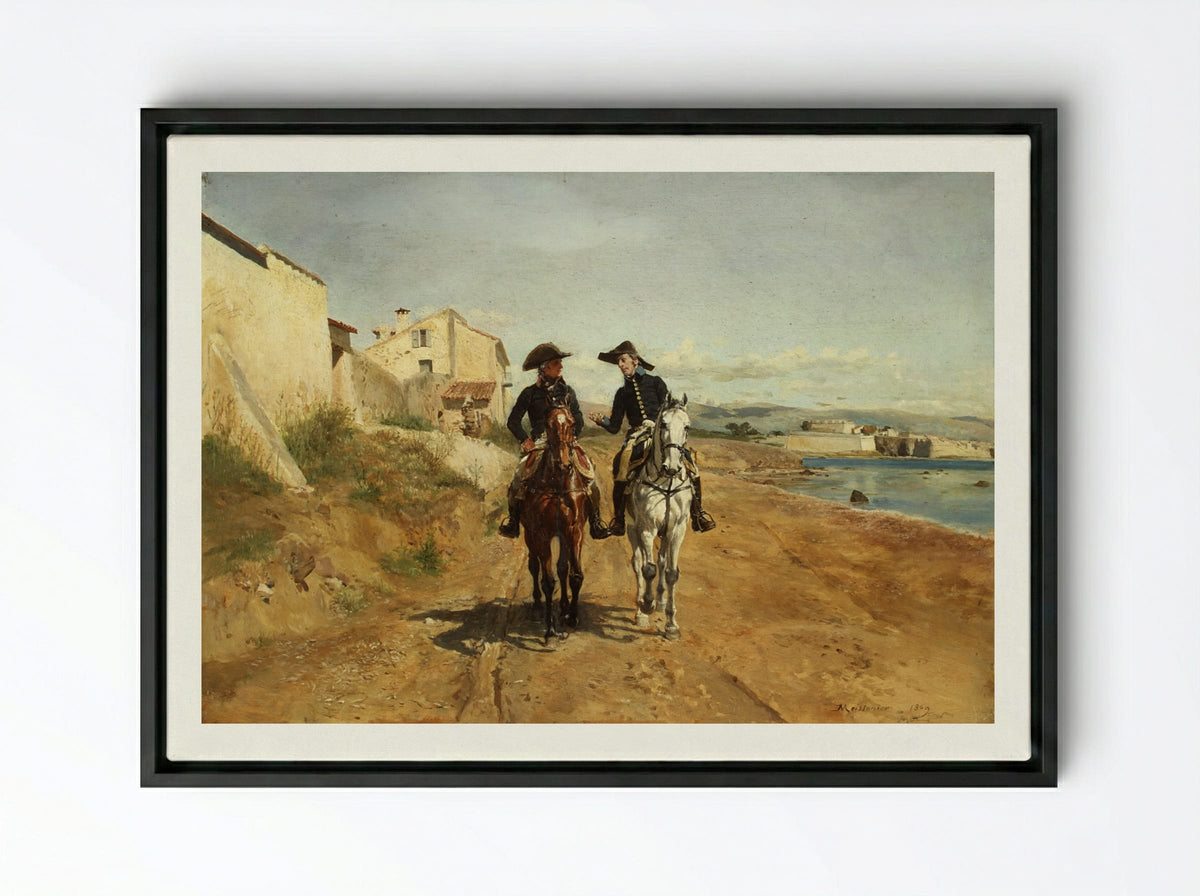 A General and His Aide-de-camp - Ernest Meissonier - Framed Canvas Black