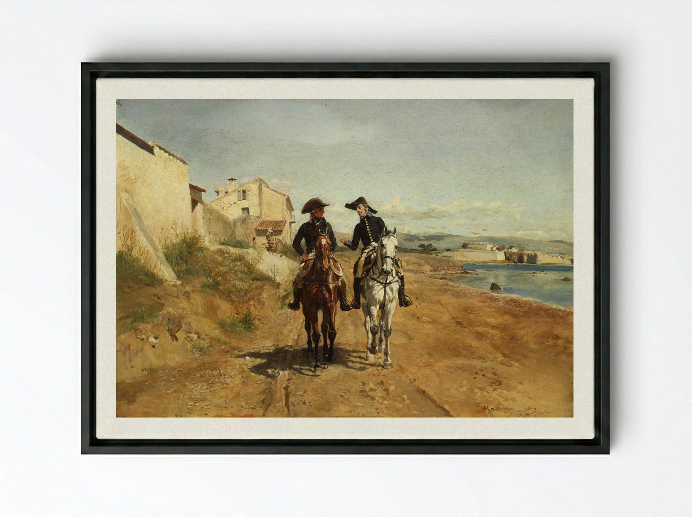 A General and His Aide-de-camp - Ernest Meissonier - Framed Canvas Black