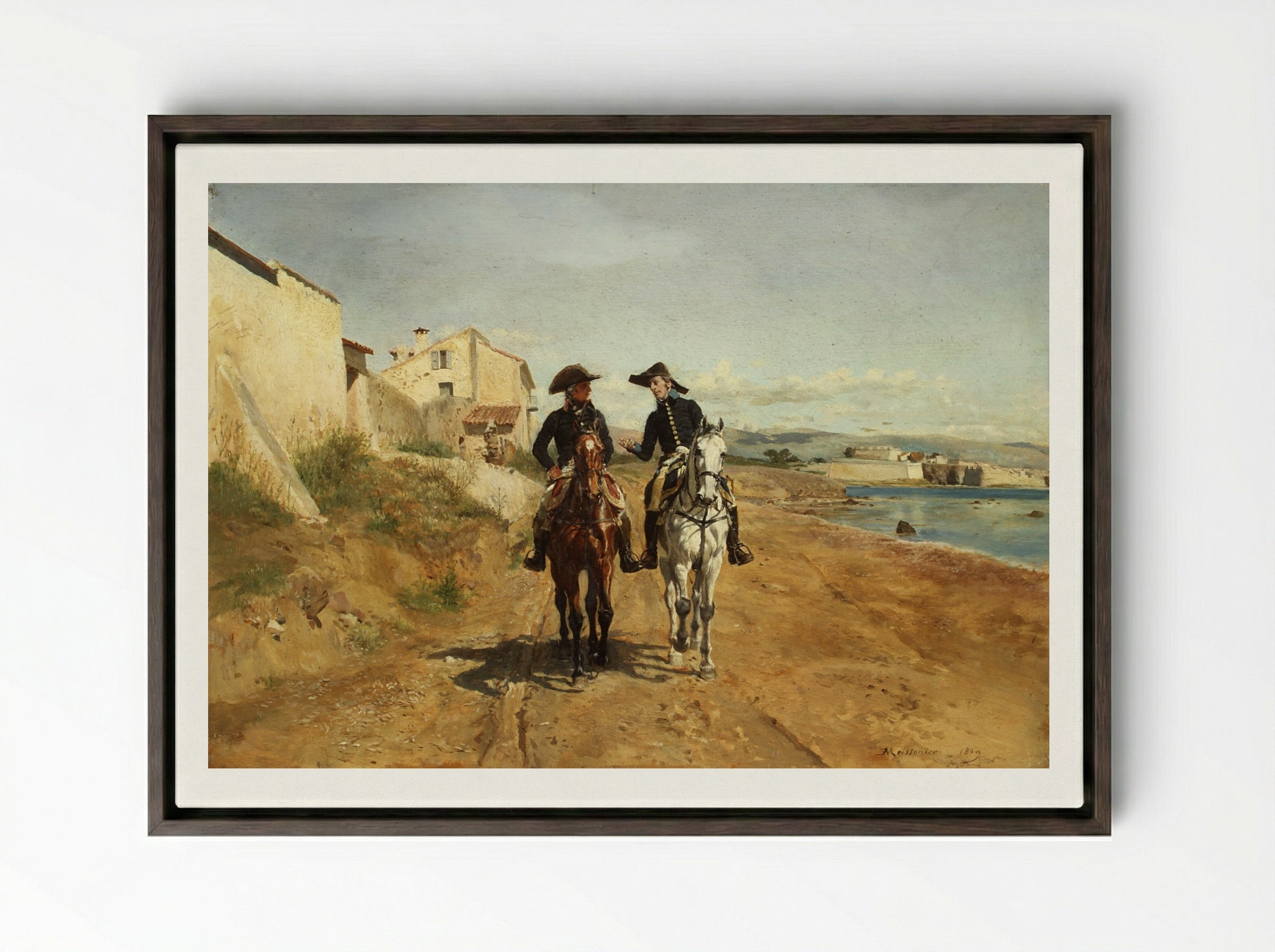 A General and His Aide-de-camp - Ernest Meissonier - Framed Canvas Dark Wood