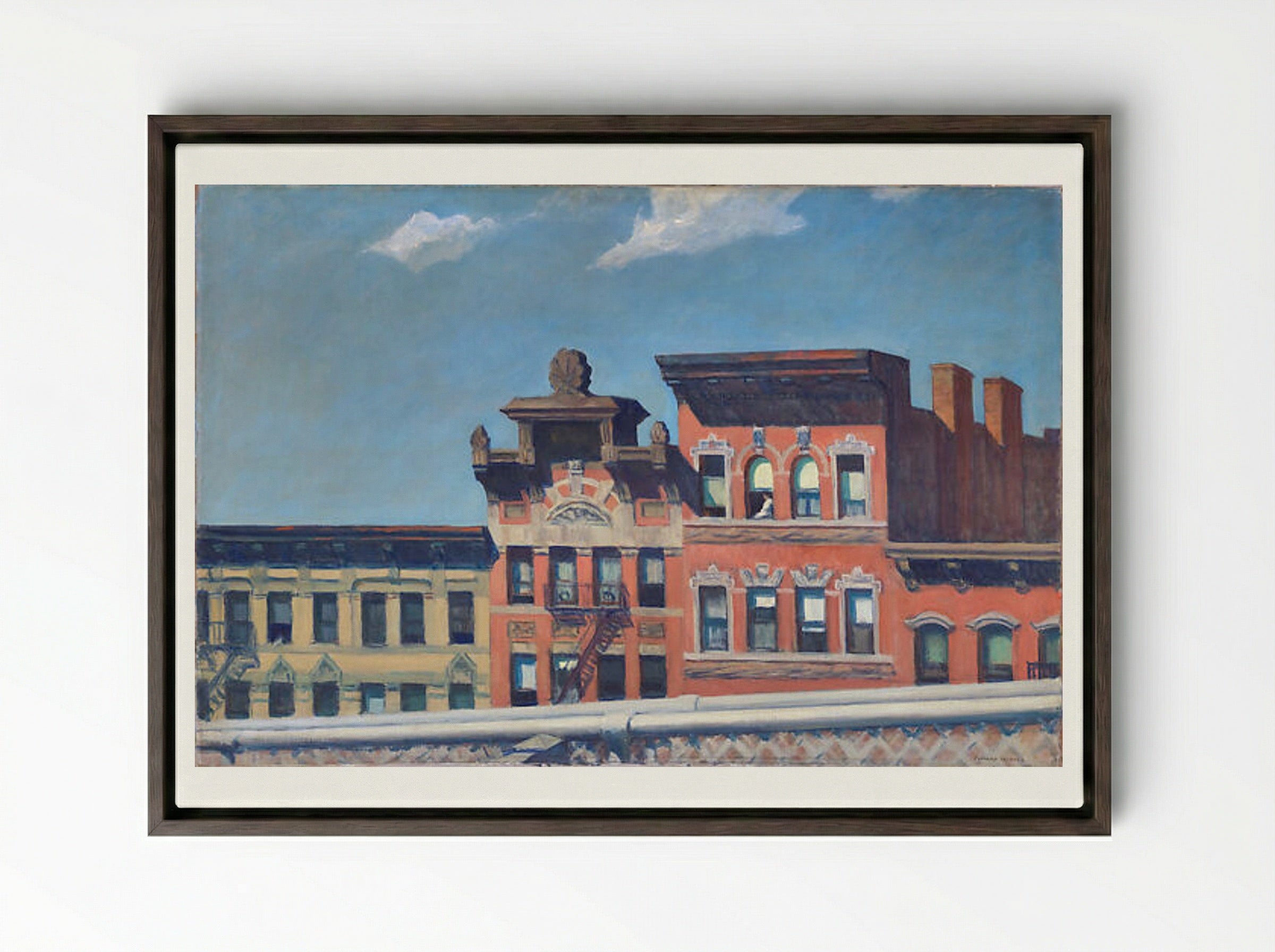 From Williamsburg Bridge - Edward Hopper - Framed Canvas Dark Wood