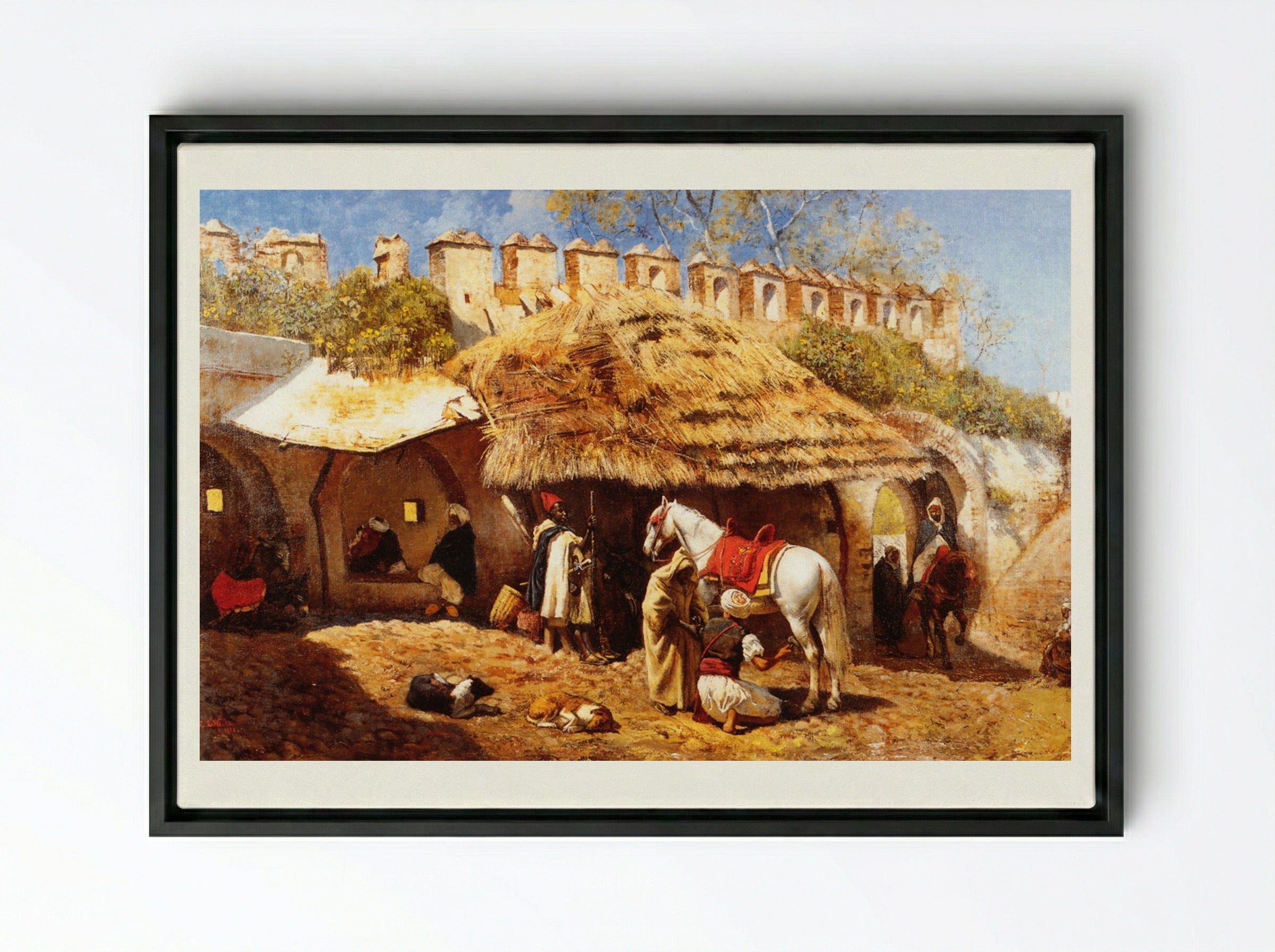 Blacksmith Shop at Tangiers - Edwin Lord Weeks - Framed Canvas Black