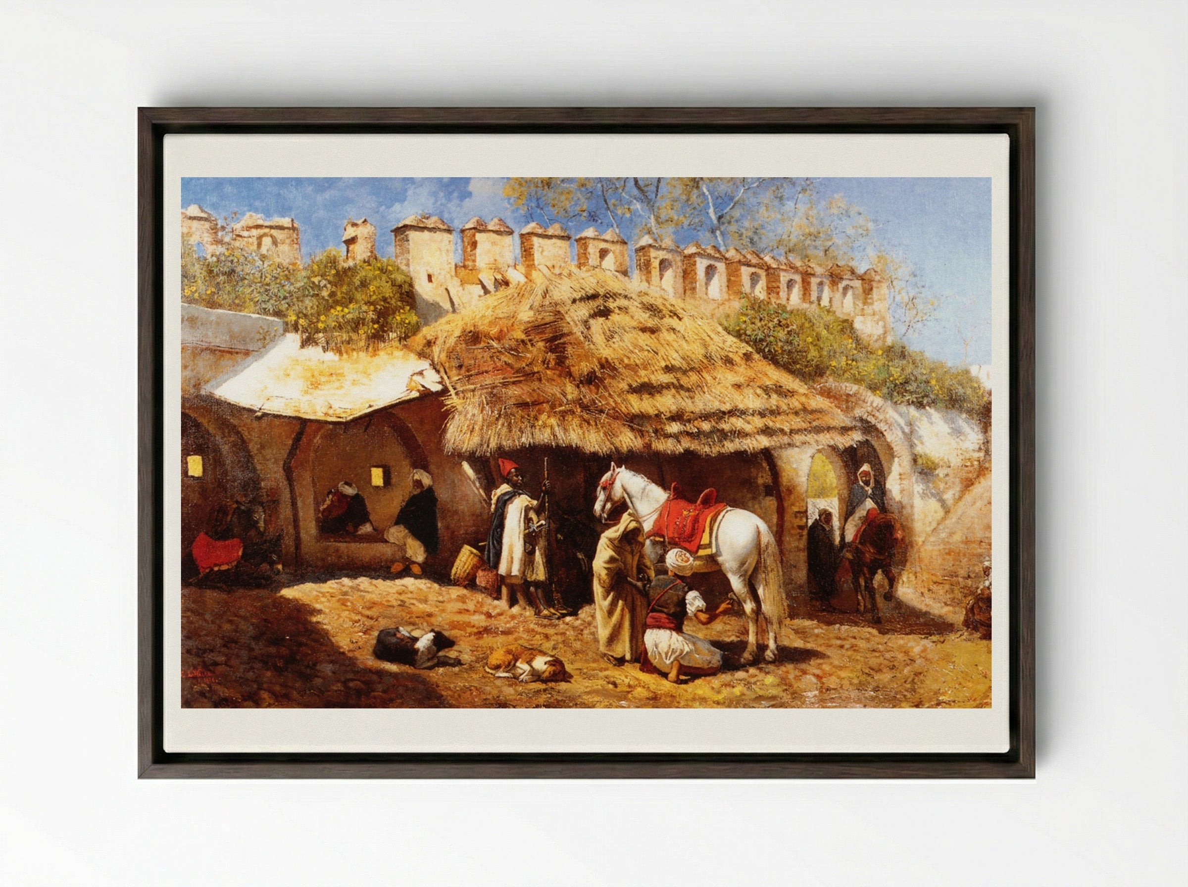 Blacksmith Shop at Tangiers - Edwin Lord Weeks - Framed Canvas Dark Wood
