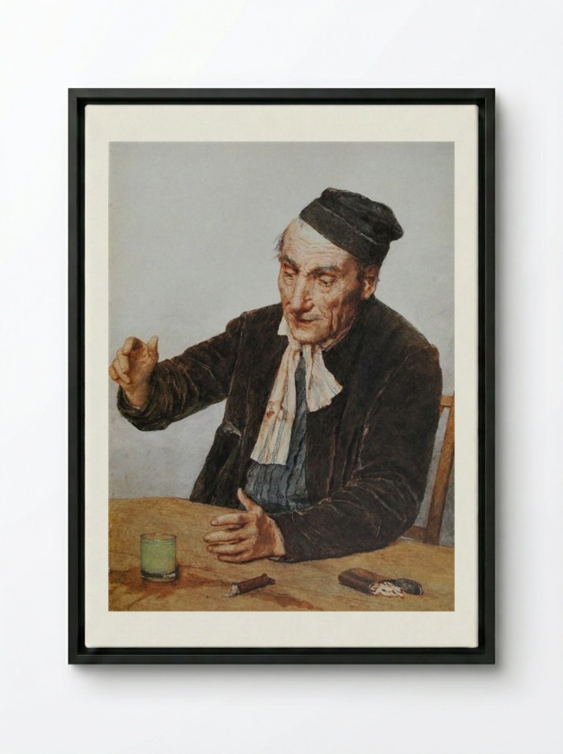 The Absinth Drinker - Albert Anker - Framed Canvas Black
