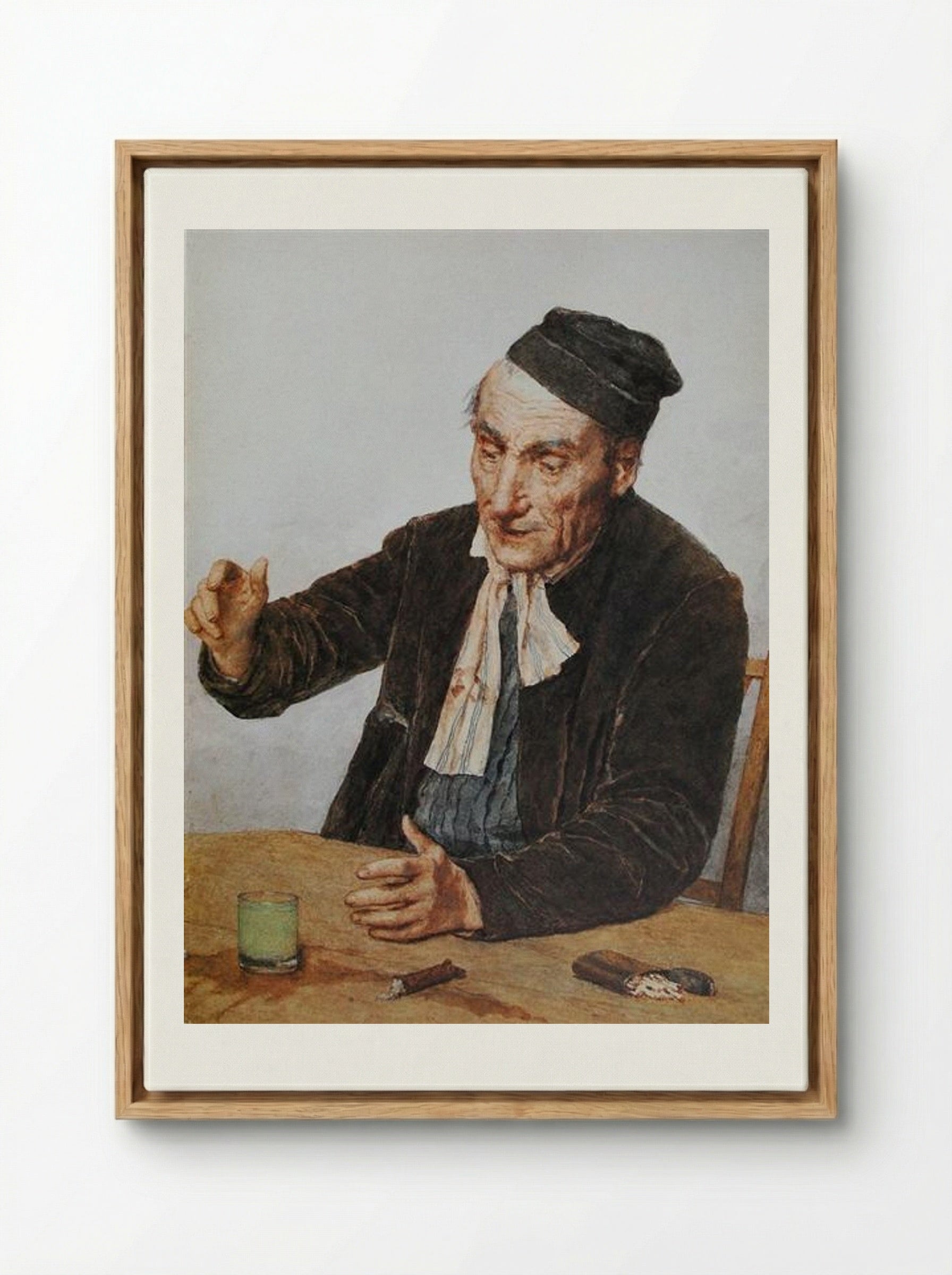 The Absinth Drinker - Albert Anker - Framed Canvas Wood