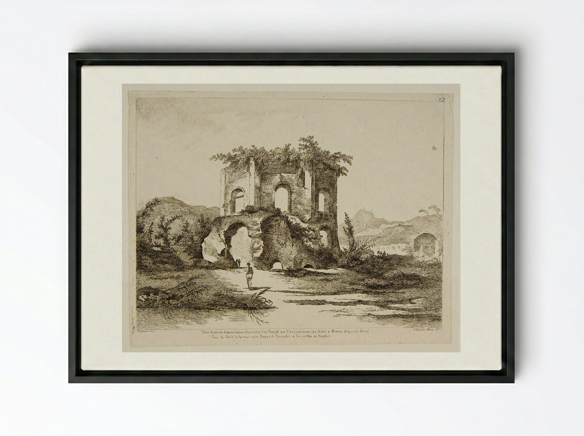 Ruins of a Temple on the Shore near Naples - Adélaide Allou - Framed Canvas Black