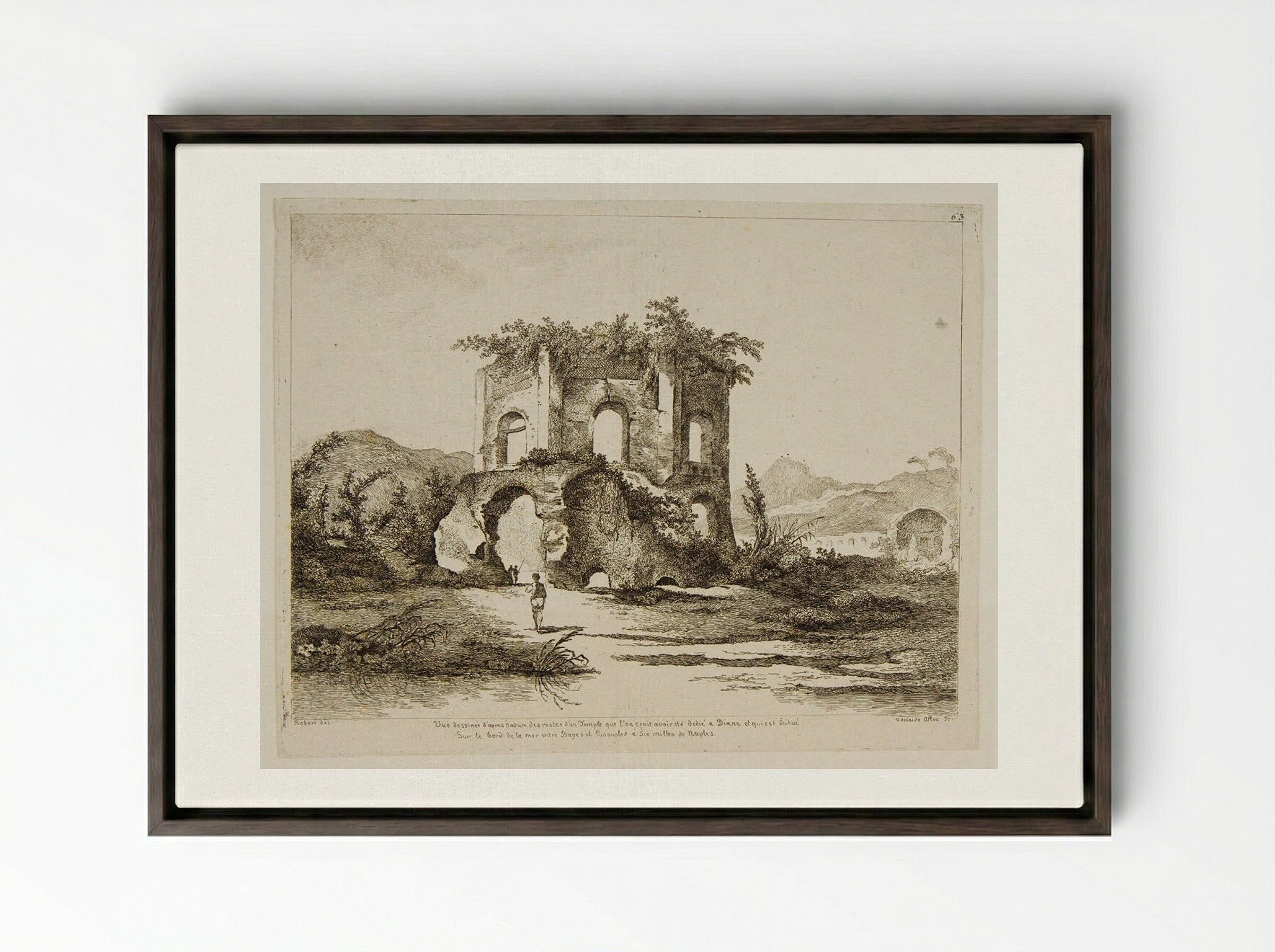 Ruins of a Temple on the Shore near Naples - Adélaide Allou - Framed Canvas Dark Wood