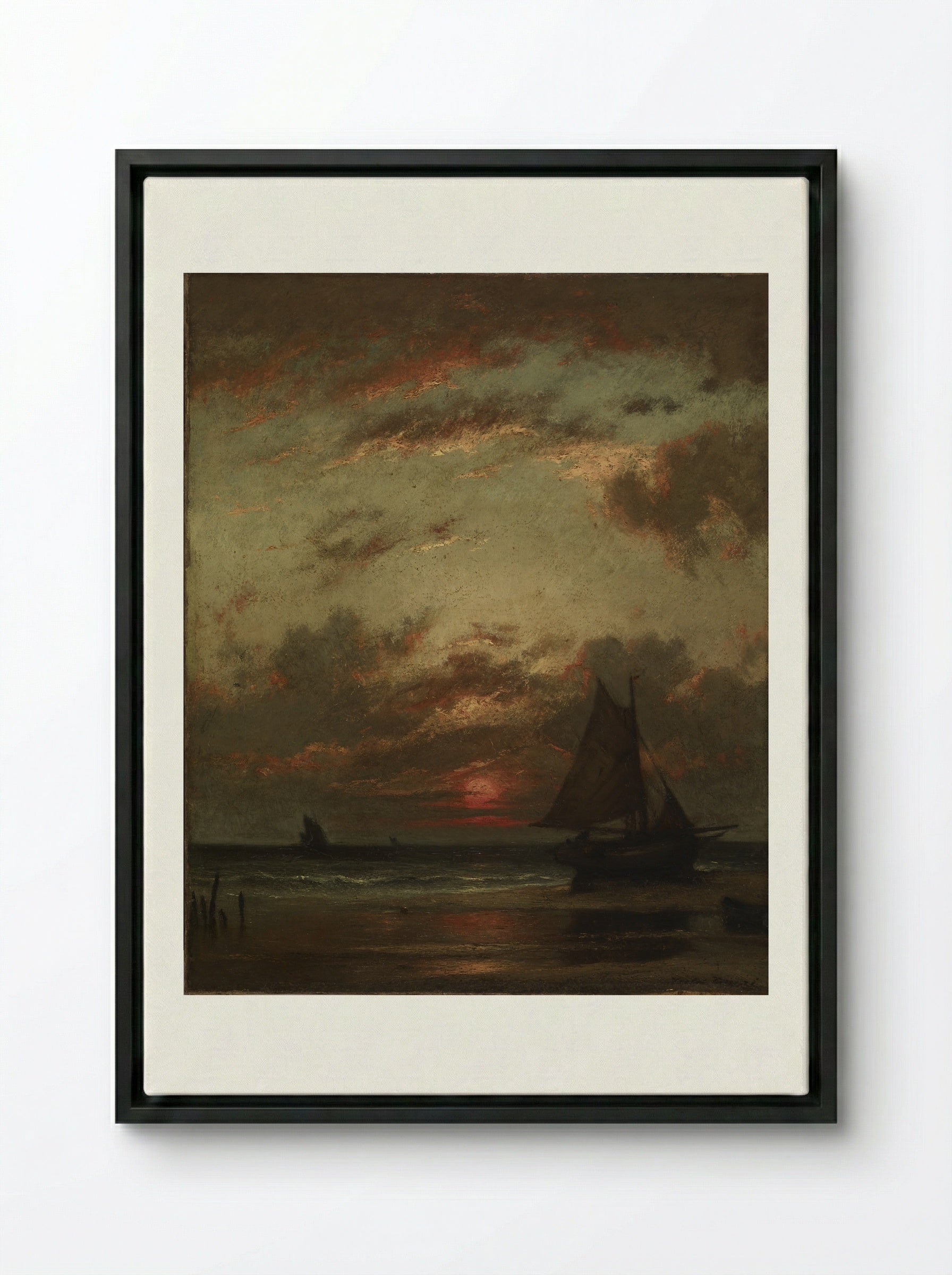 Sunset on the Coast - Jules Dupré - Framed Canvas Black