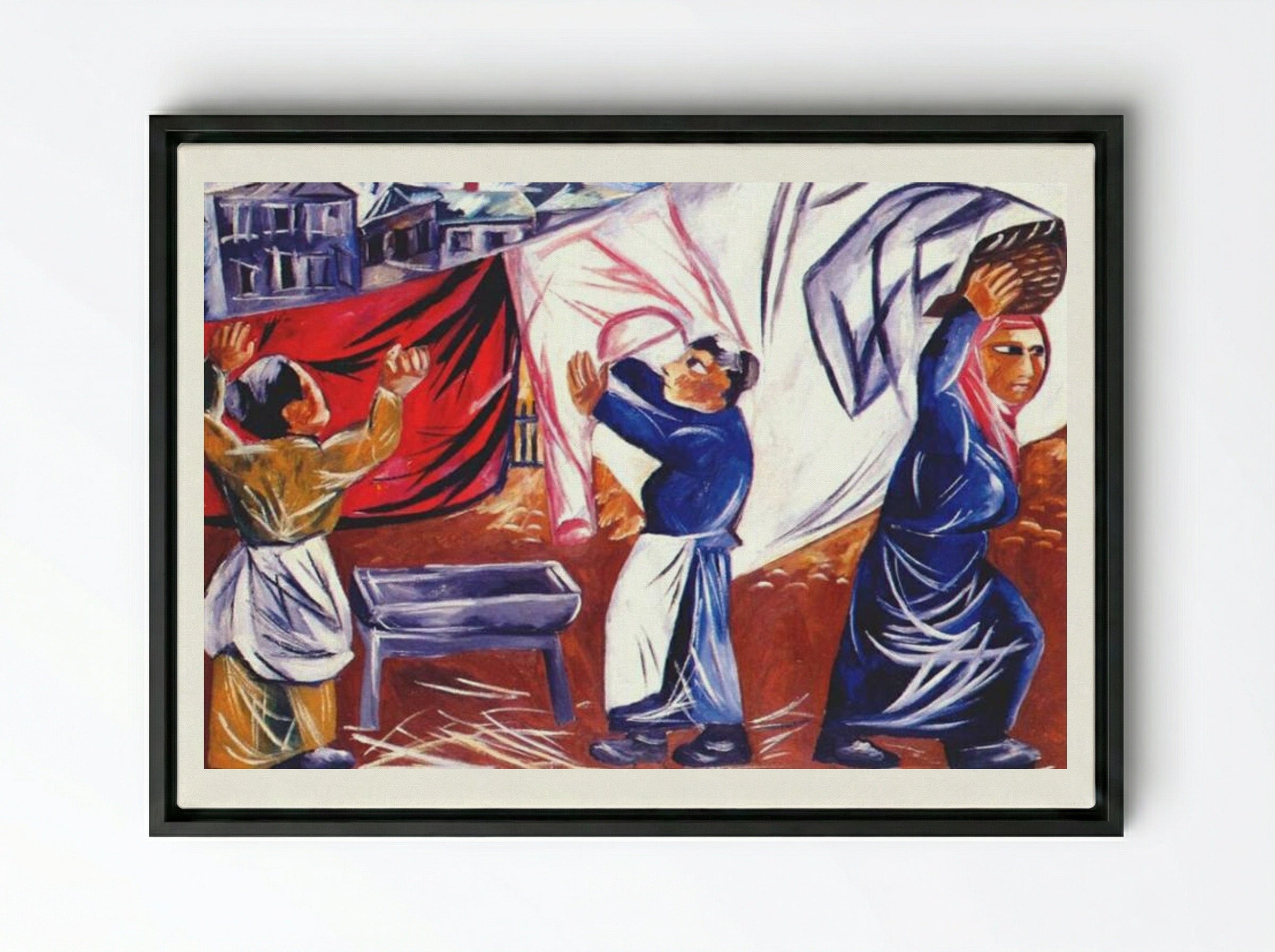 Washerwomen - Natalia Goncharova - Framed Canvas Black