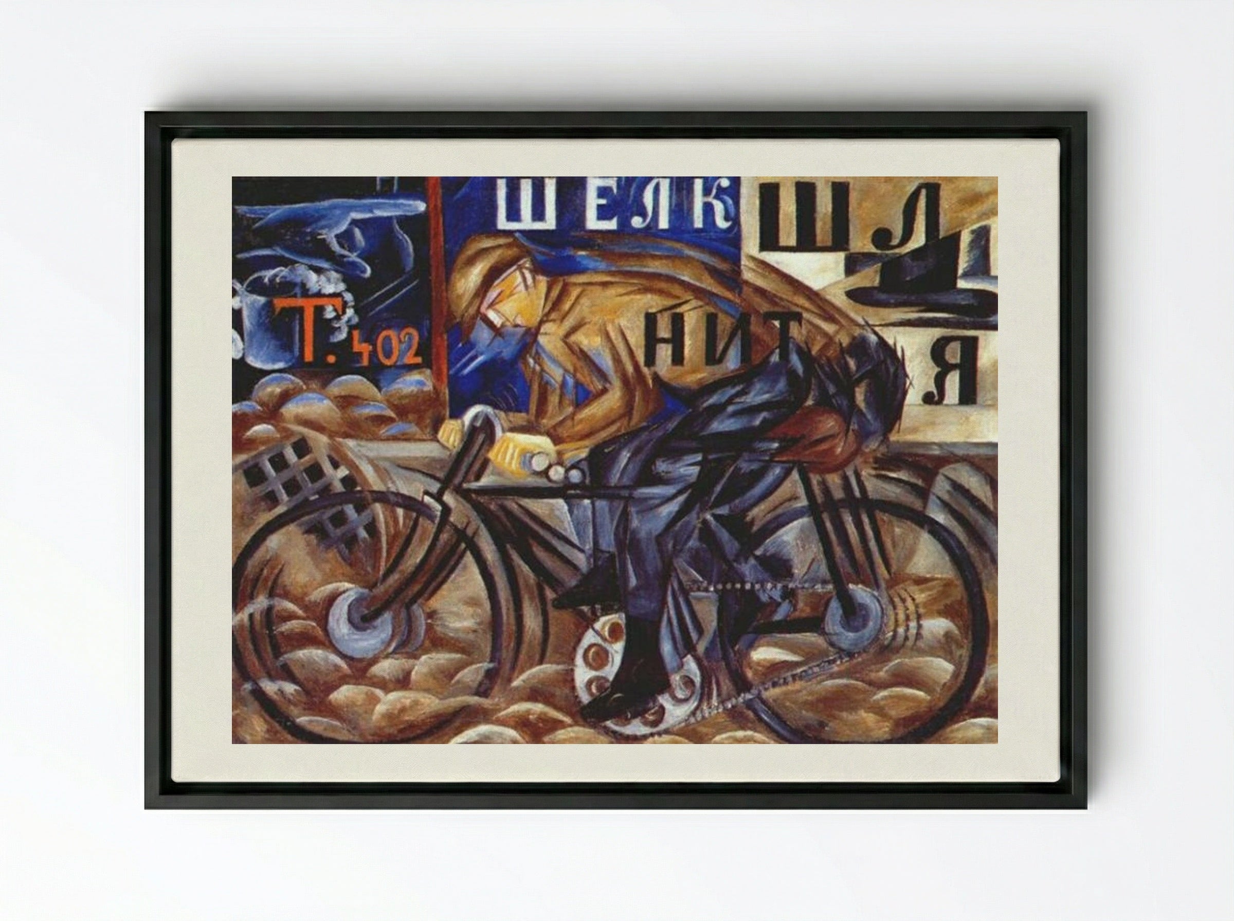 Cyclist - Natalia Goncharova - Framed Canvas Black
