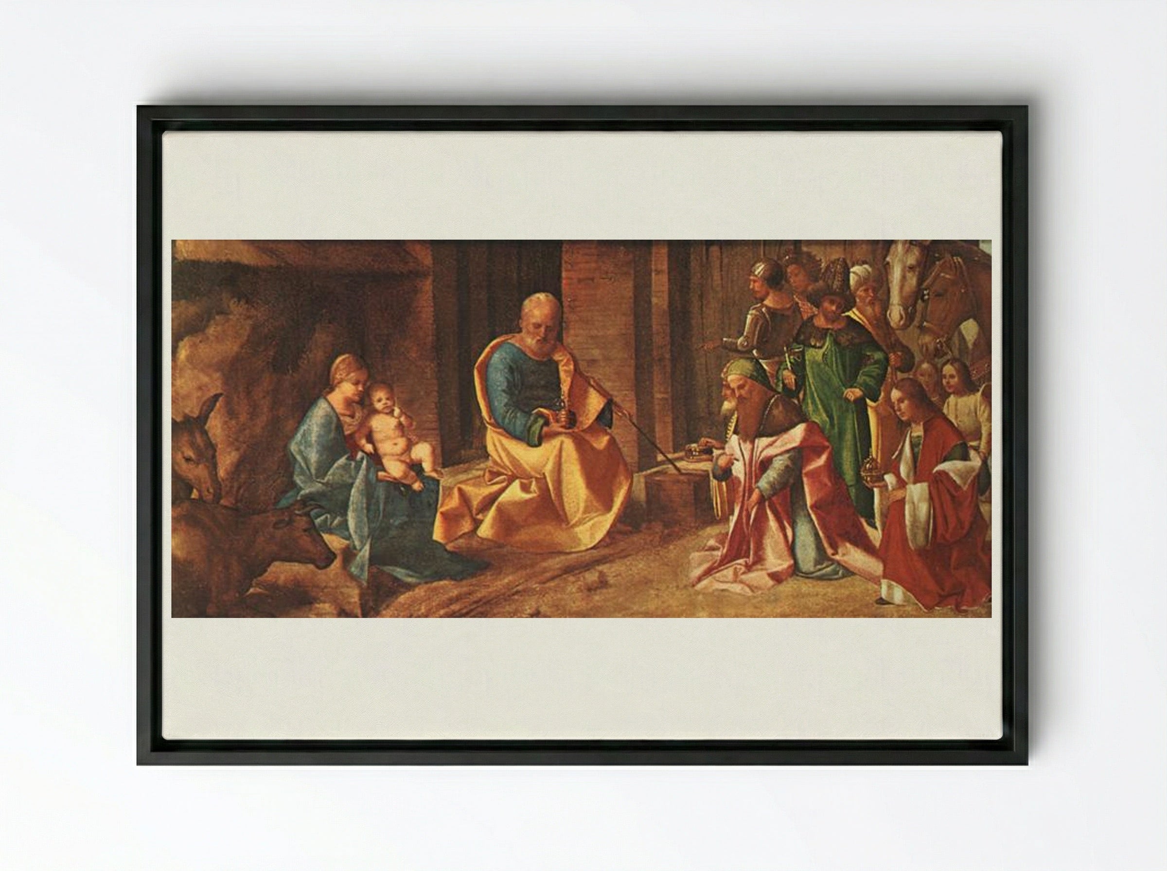 The Adoration of the Kings - Giorgione - Framed Canvas Black
