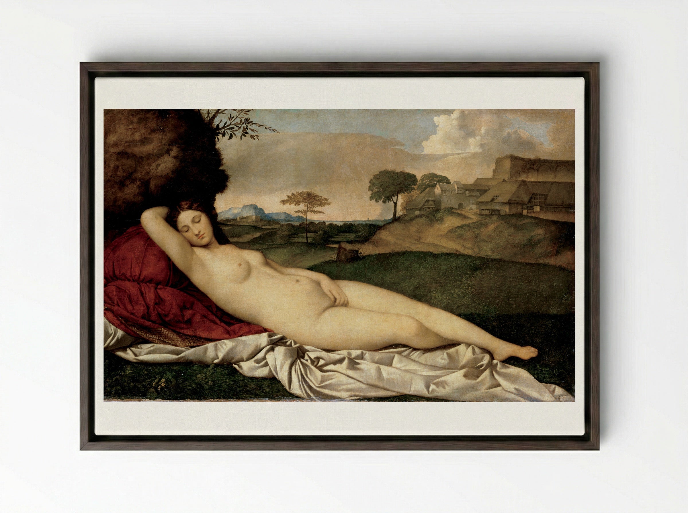 The Sleeping Venus - Giorgione - Framed Canvas Dark Wood