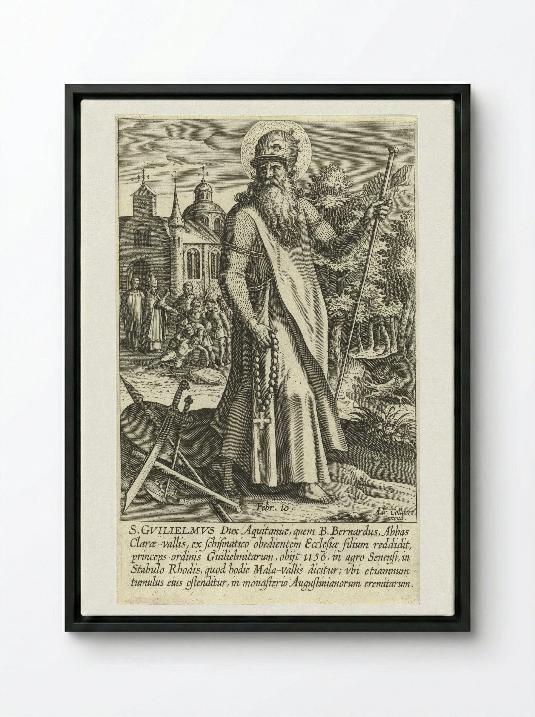 Saint William of Aquitaine - Adriaen Collaert - Framed Canvas Black