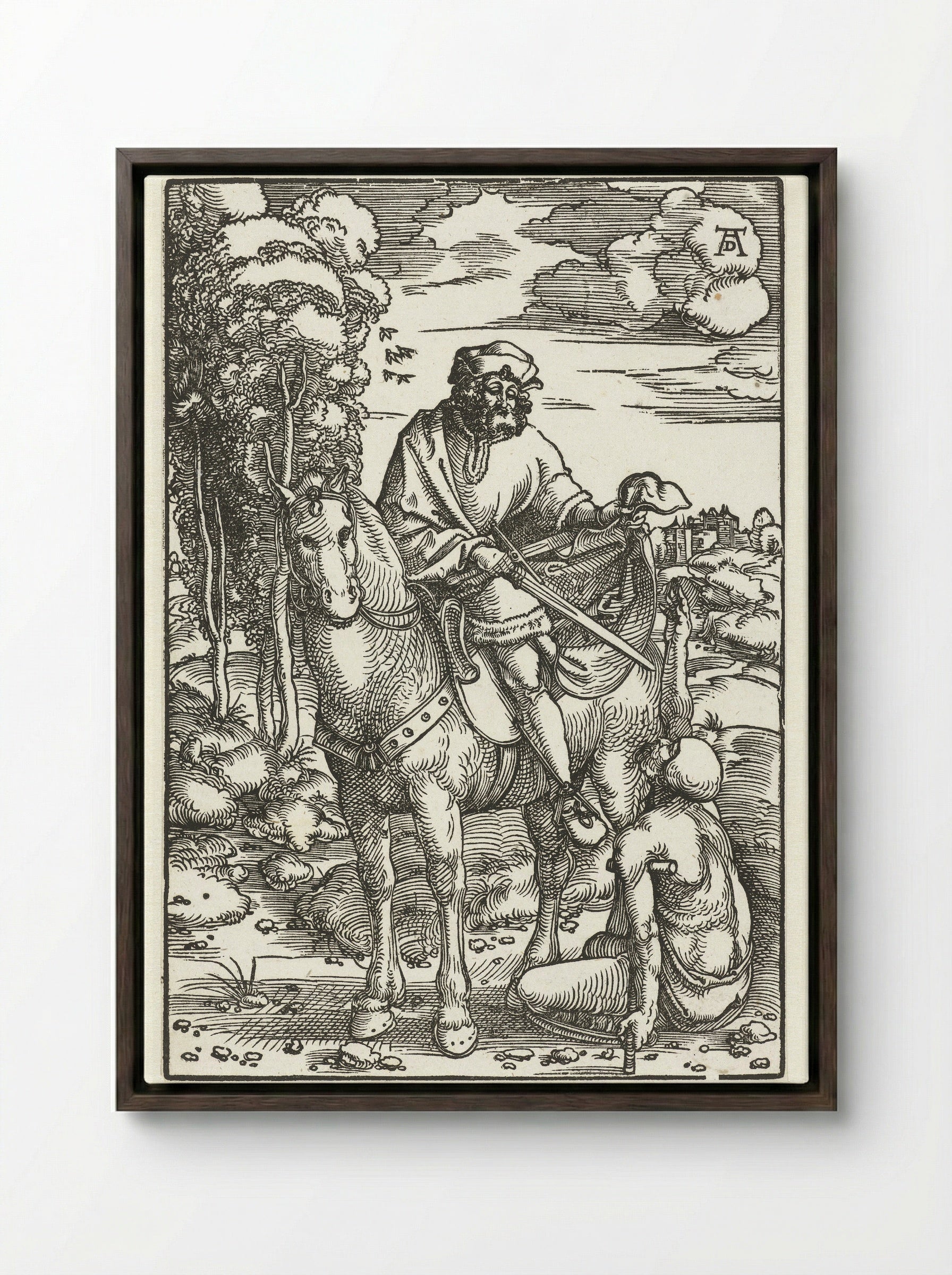 Saint Martin Dividing His Cloak - Hans Baldung Grien - Framed Canvas Dark Wood