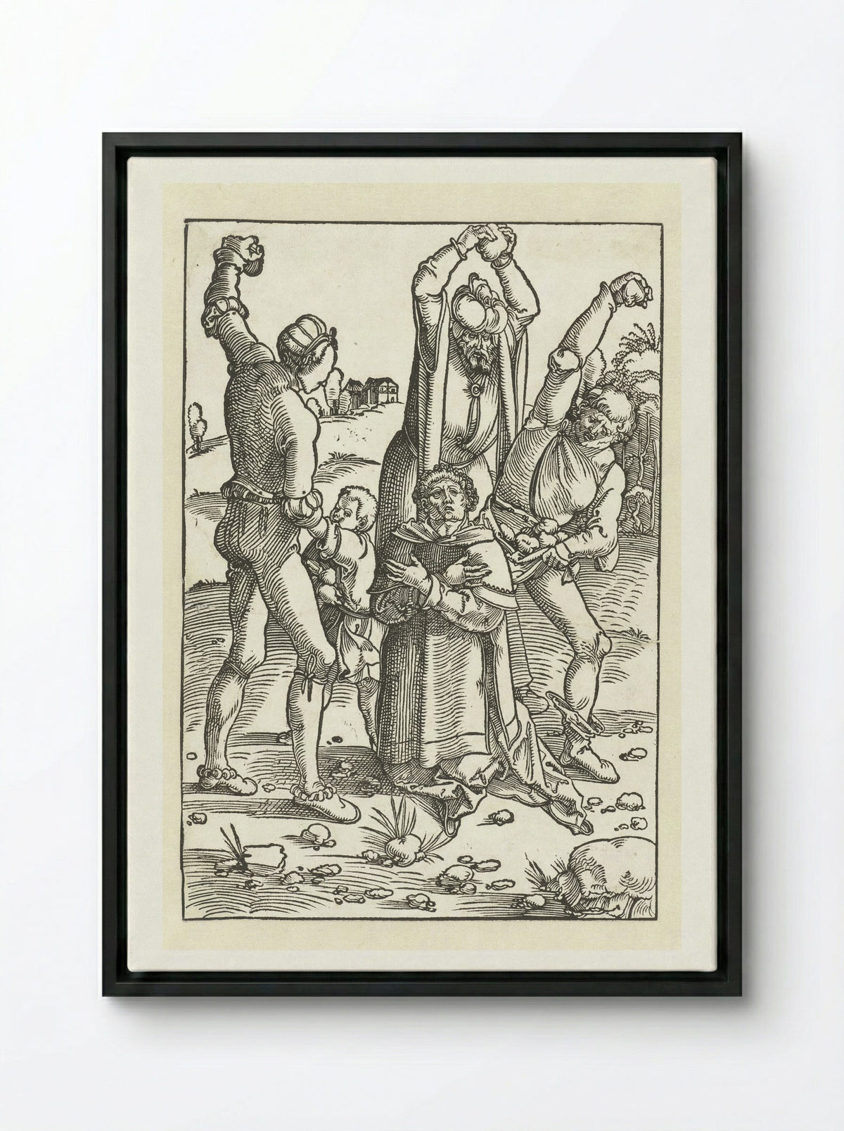 The Stoning of Saint Stephen - Hans Baldung Grien - Framed Canvas Black
