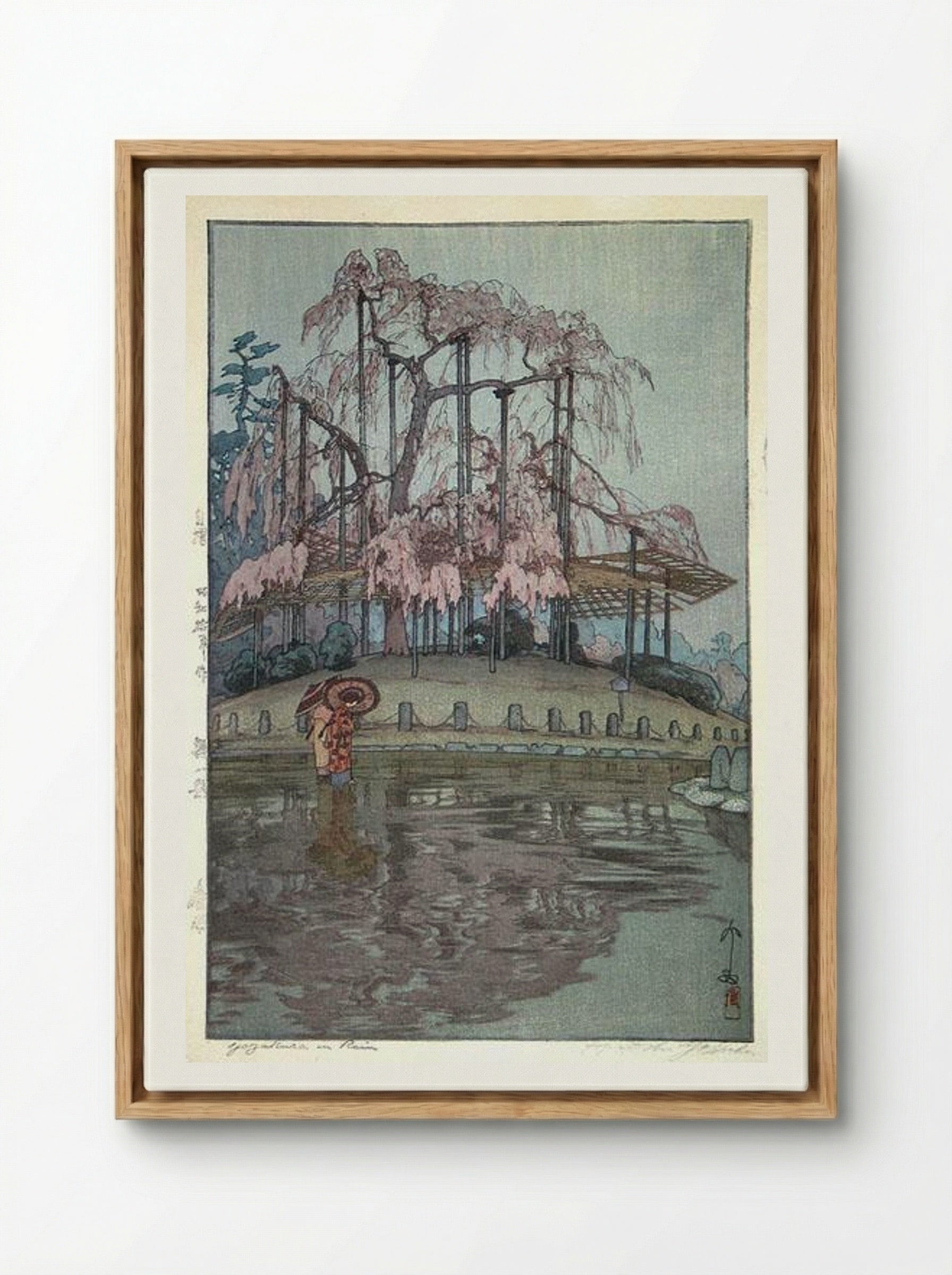 Yozakura in Rain - Hiroshi Yoshida - Framed Canvas Wood