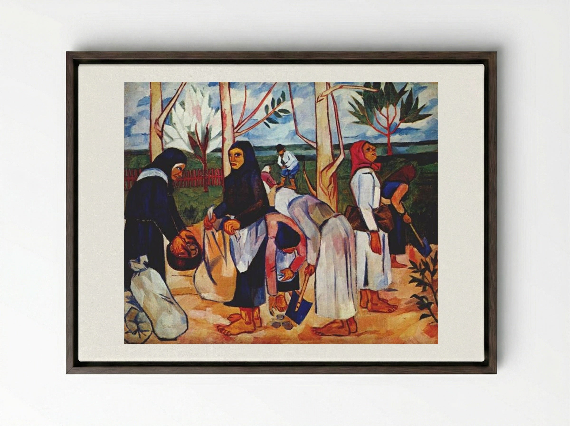 Planting Potatoes - Natalia Goncharova - Framed Canvas Dark Wood