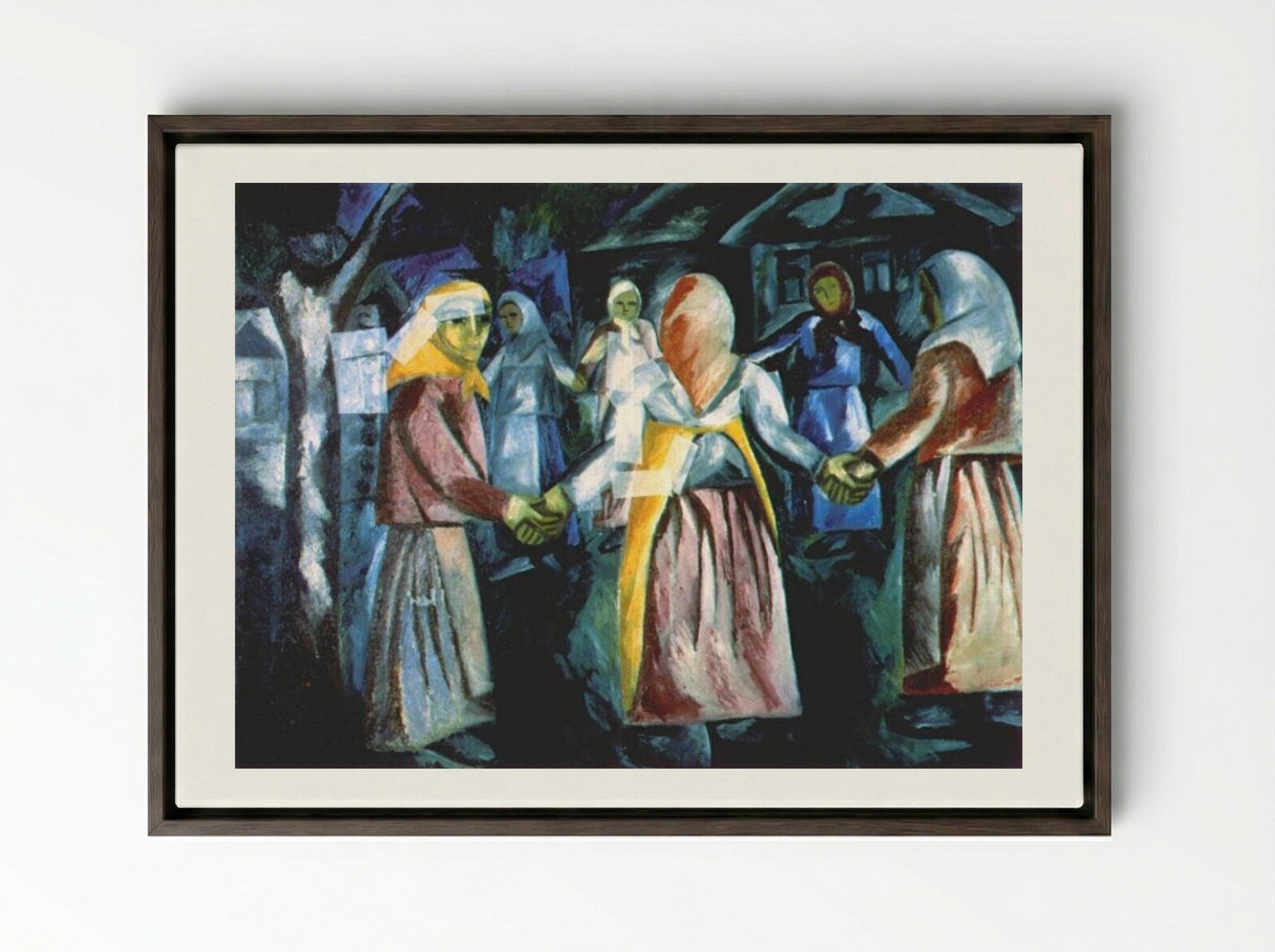 Round Dance - Natalia Goncharova - Framed Canvas Dark Wood