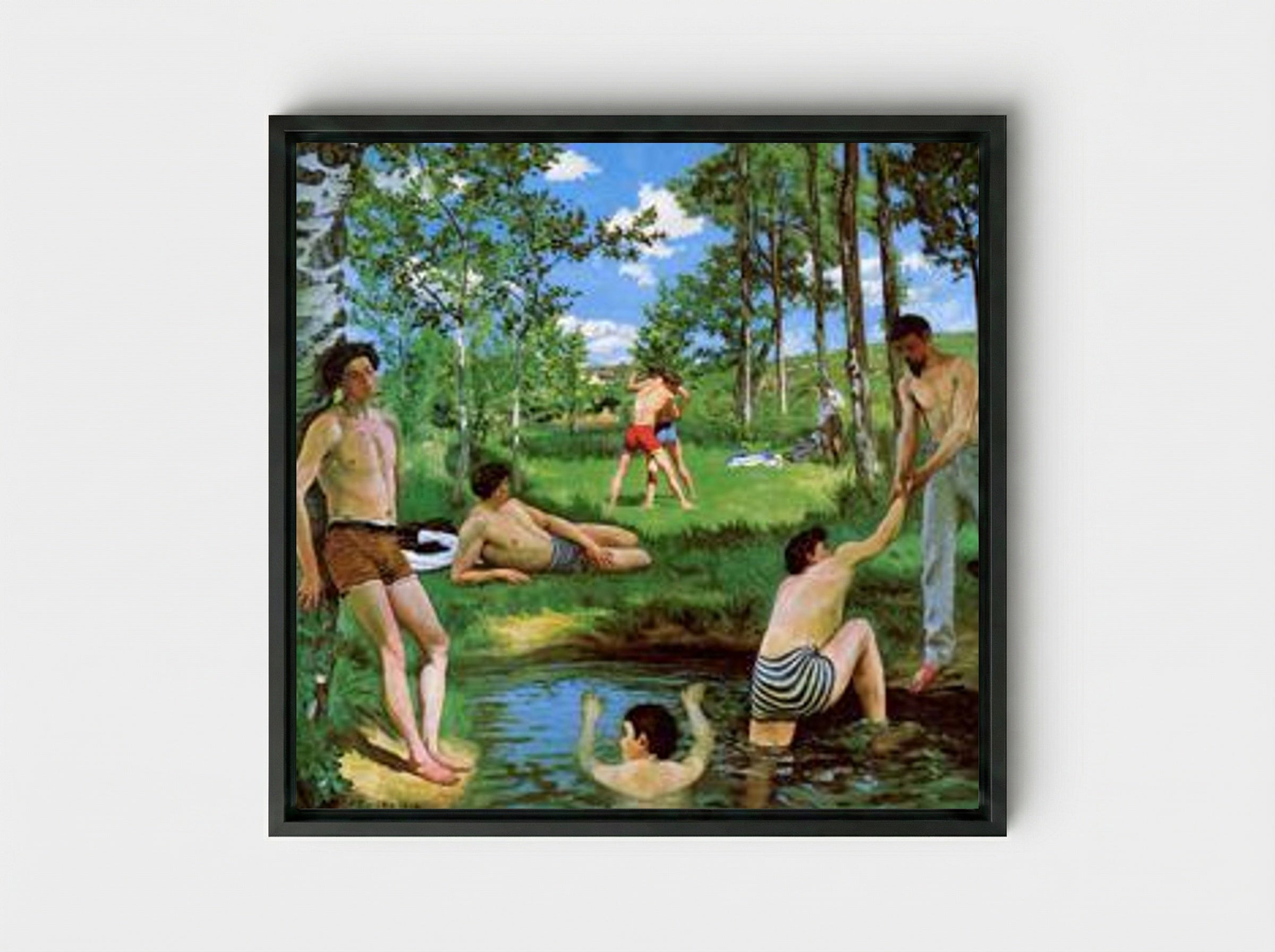 Bathers (Summer Scene) - Frederic Bazille - Framed Canvas Black