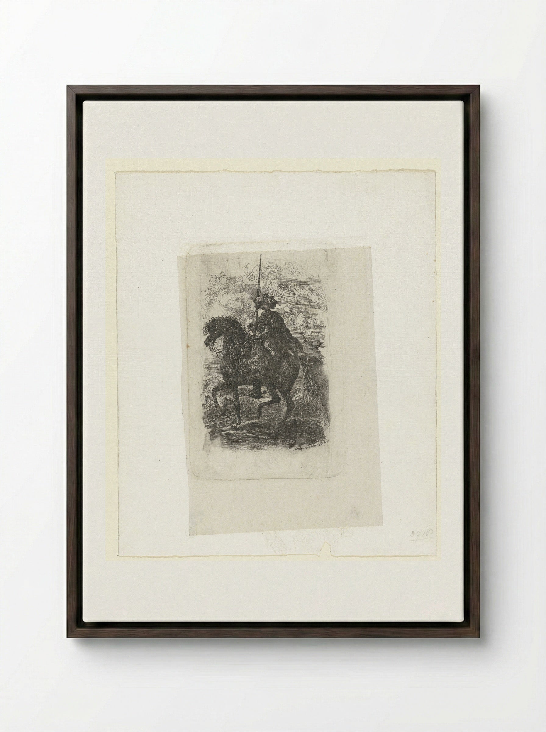Man in Eastern Costume on Horseback - Auguste Delâtre - Framed Canvas Dark Wood