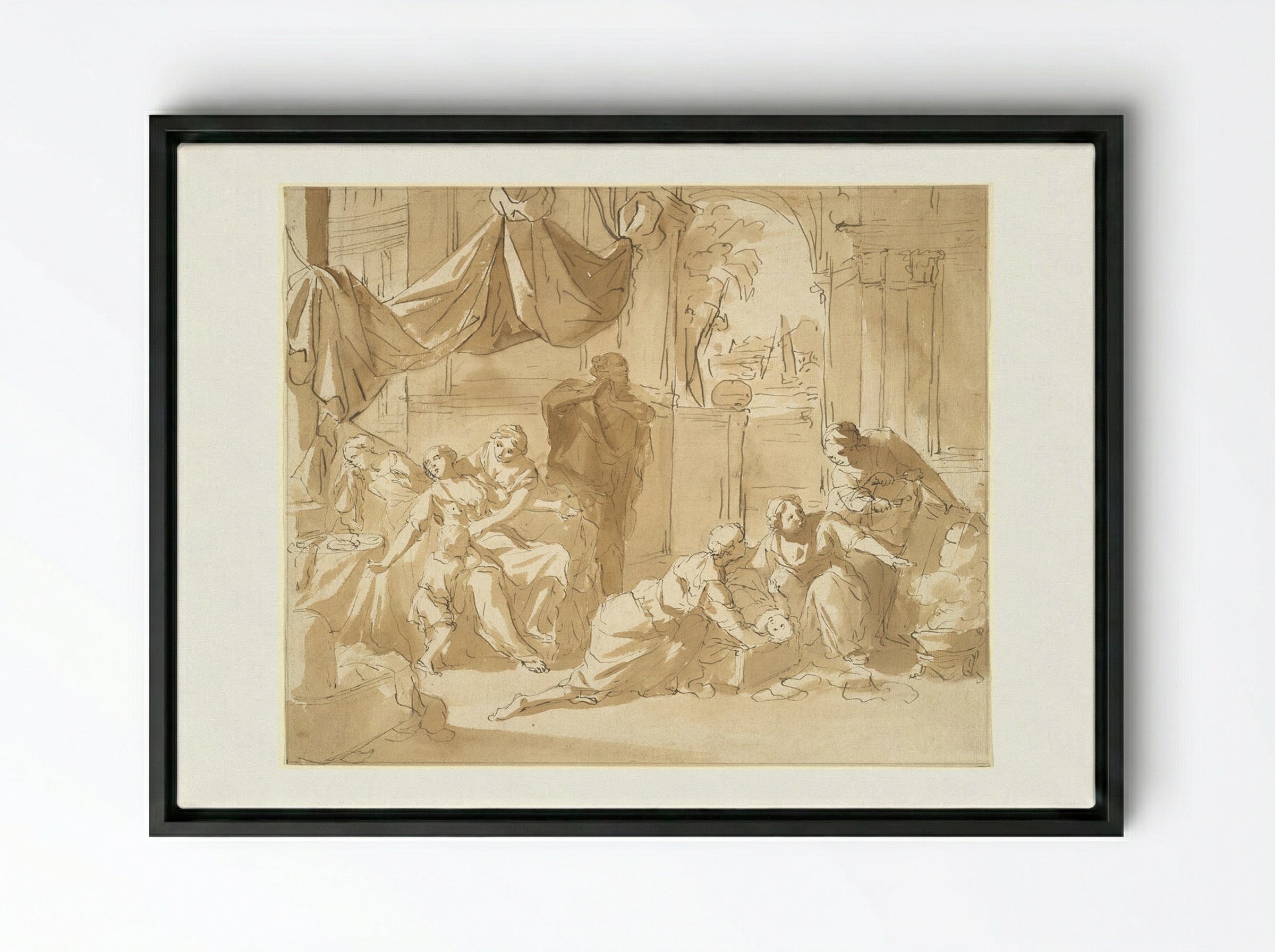 Departure of the Infant Moses - Nicolaas Verkolje - Framed Canvas Black