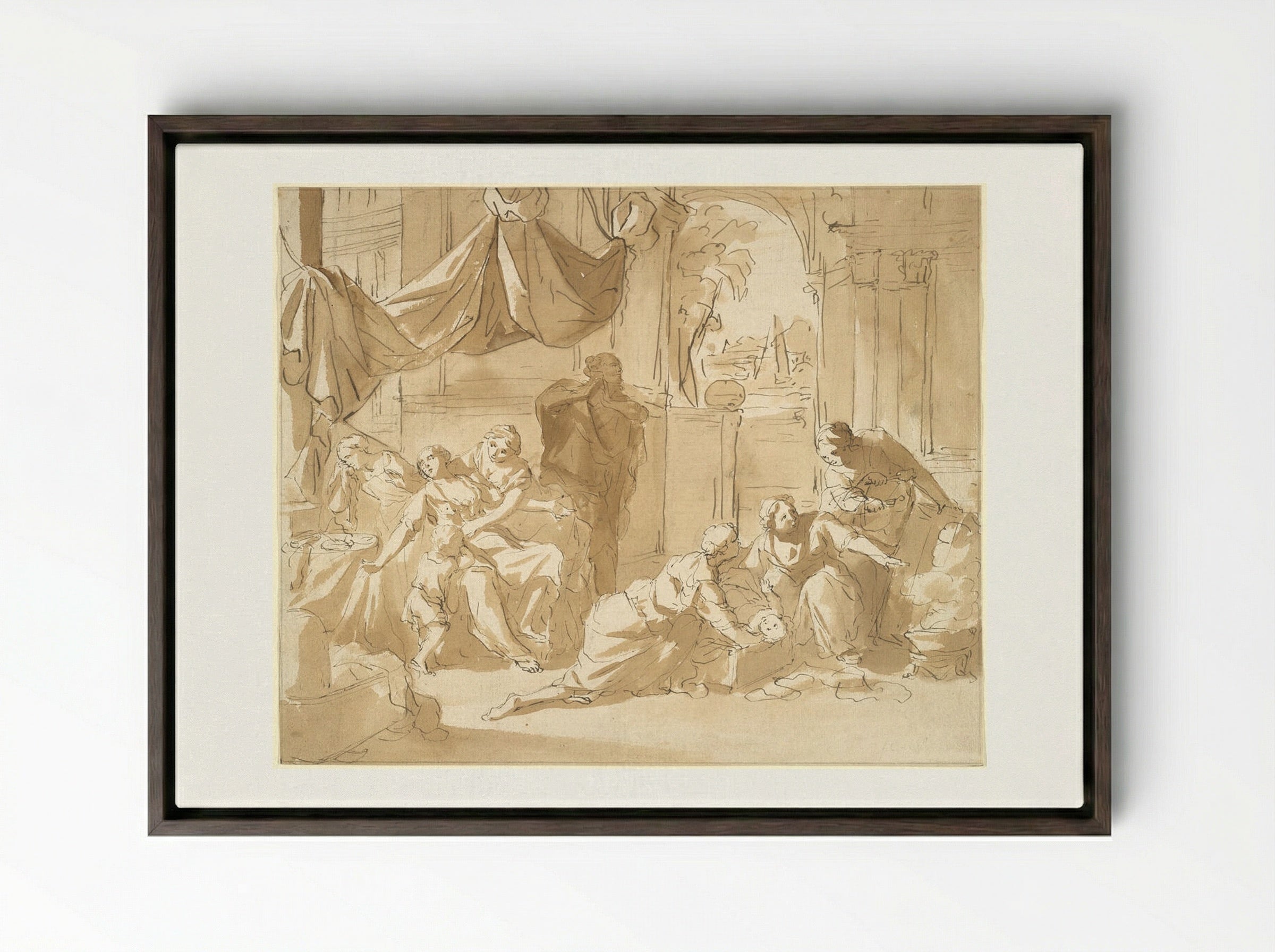 Departure of the Infant Moses - Nicolaas Verkolje - Framed Canvas Dark Wood