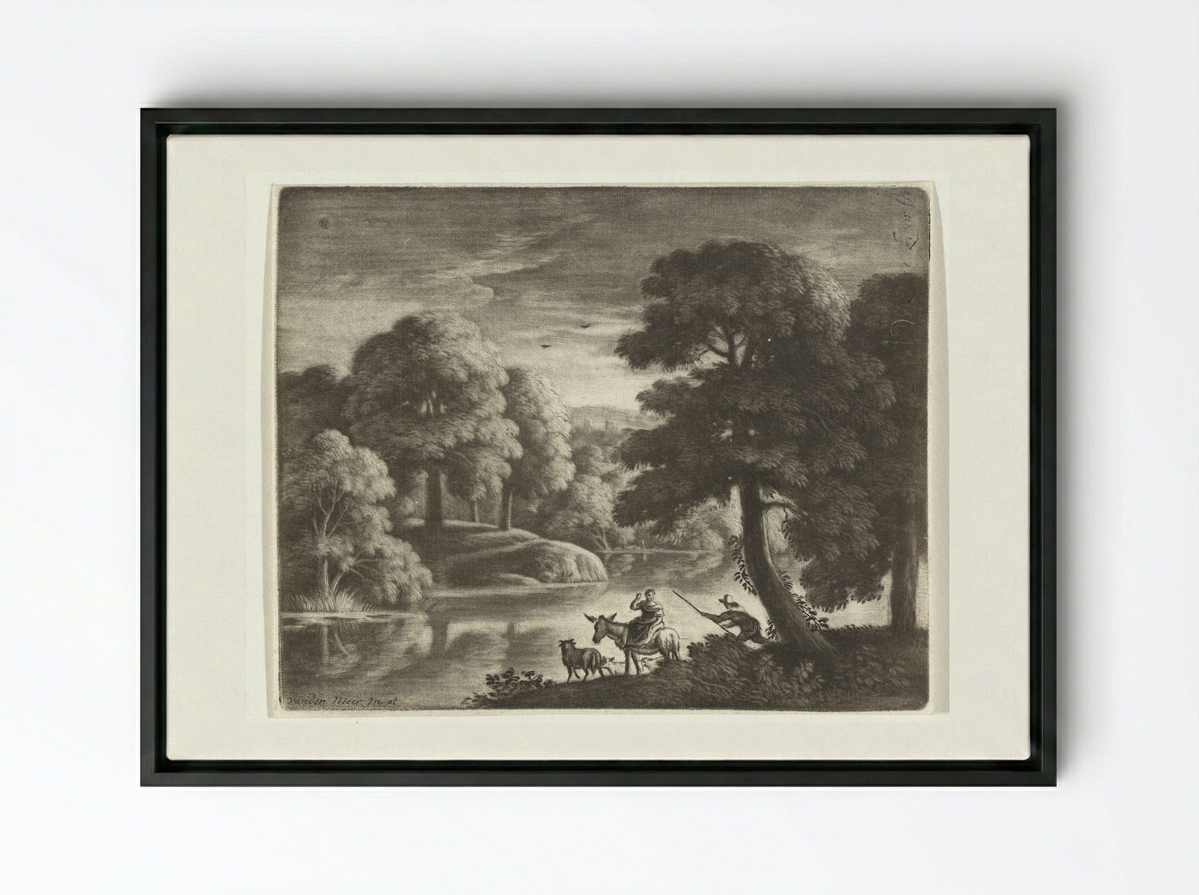 Landschap met herder en herderin - Pieter Louw - Framed Canvas Black