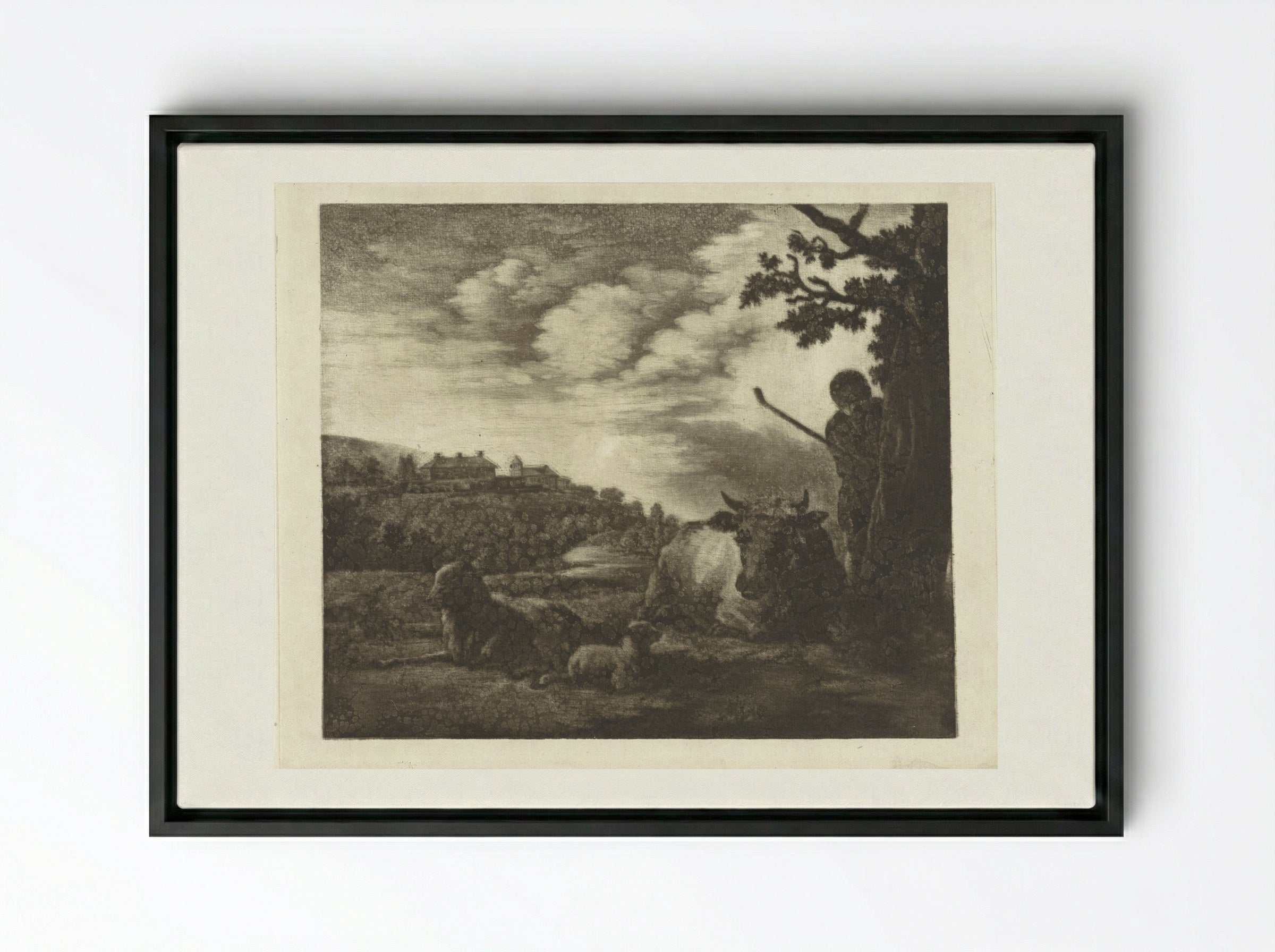 Landschap met een herder - Dirk van der Toorn - Framed Canvas Black