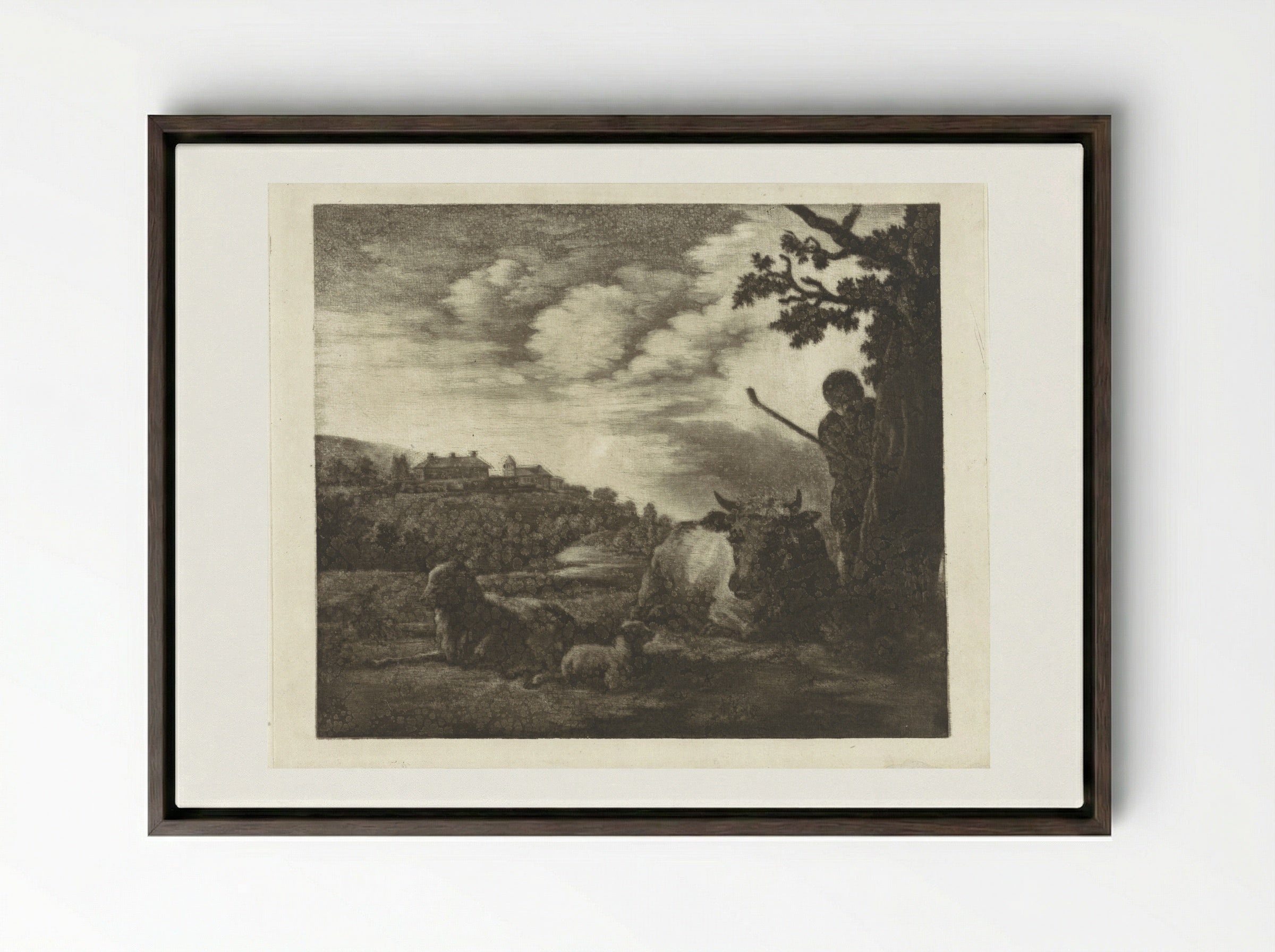 Landschap met een herder - Dirk van der Toorn - Framed Canvas Dark Wood