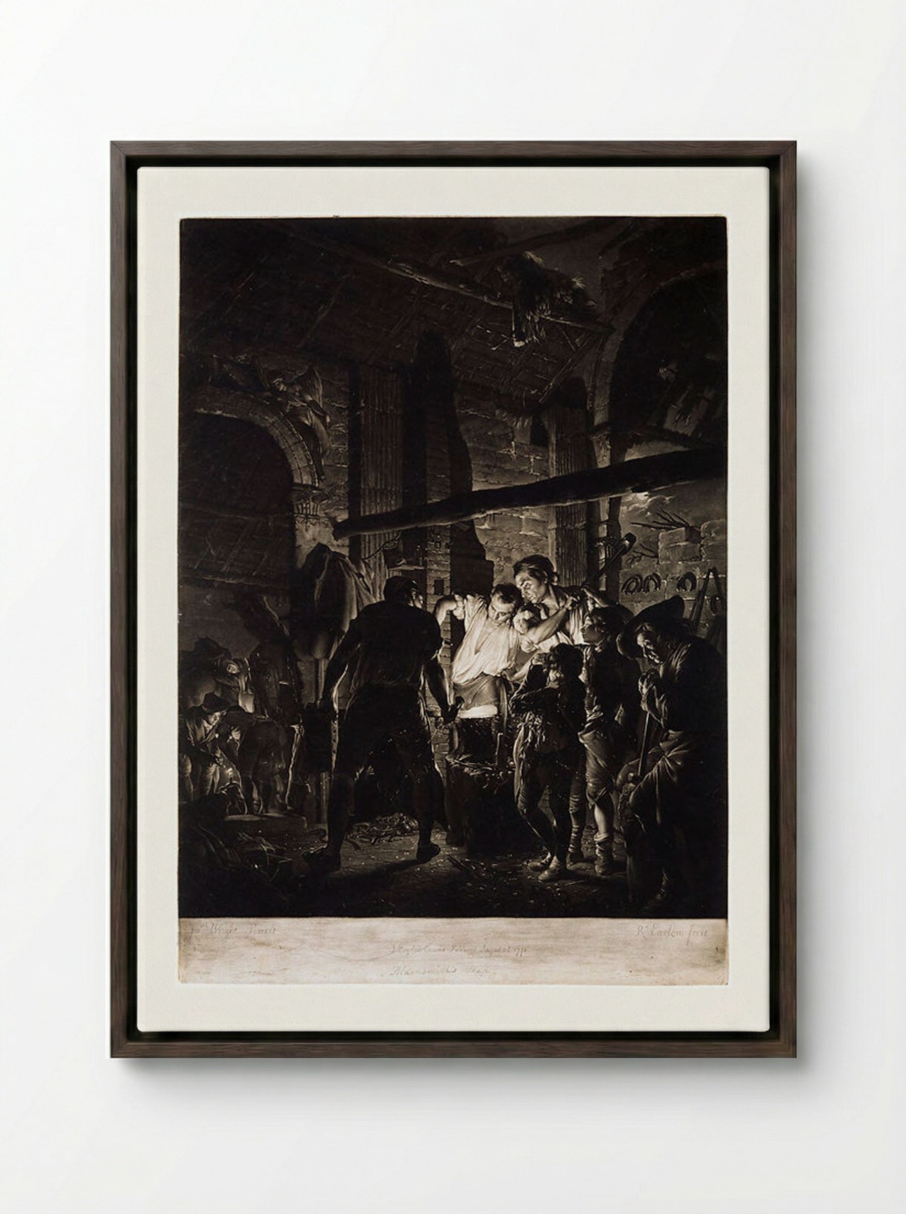The Blacksmith's Shop - Richard Earlom - Framed Canvas Dark Wood