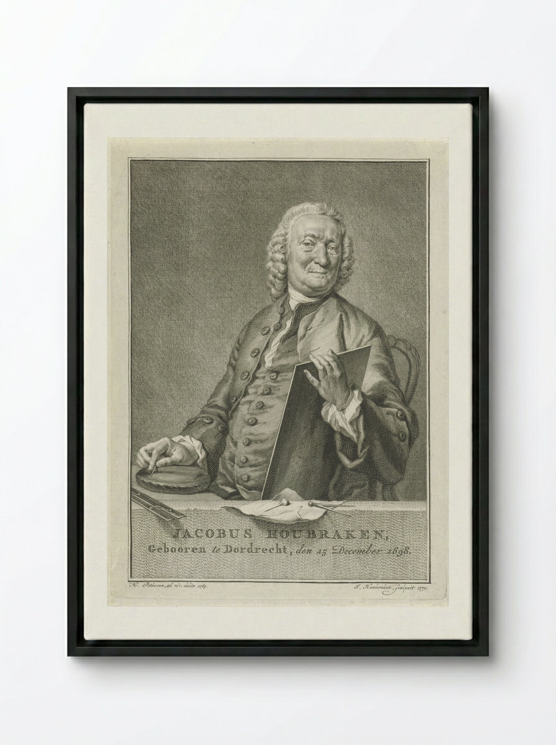 Portret van Pieter Langendijk - Jacob Houbraken - Framed Canvas Black