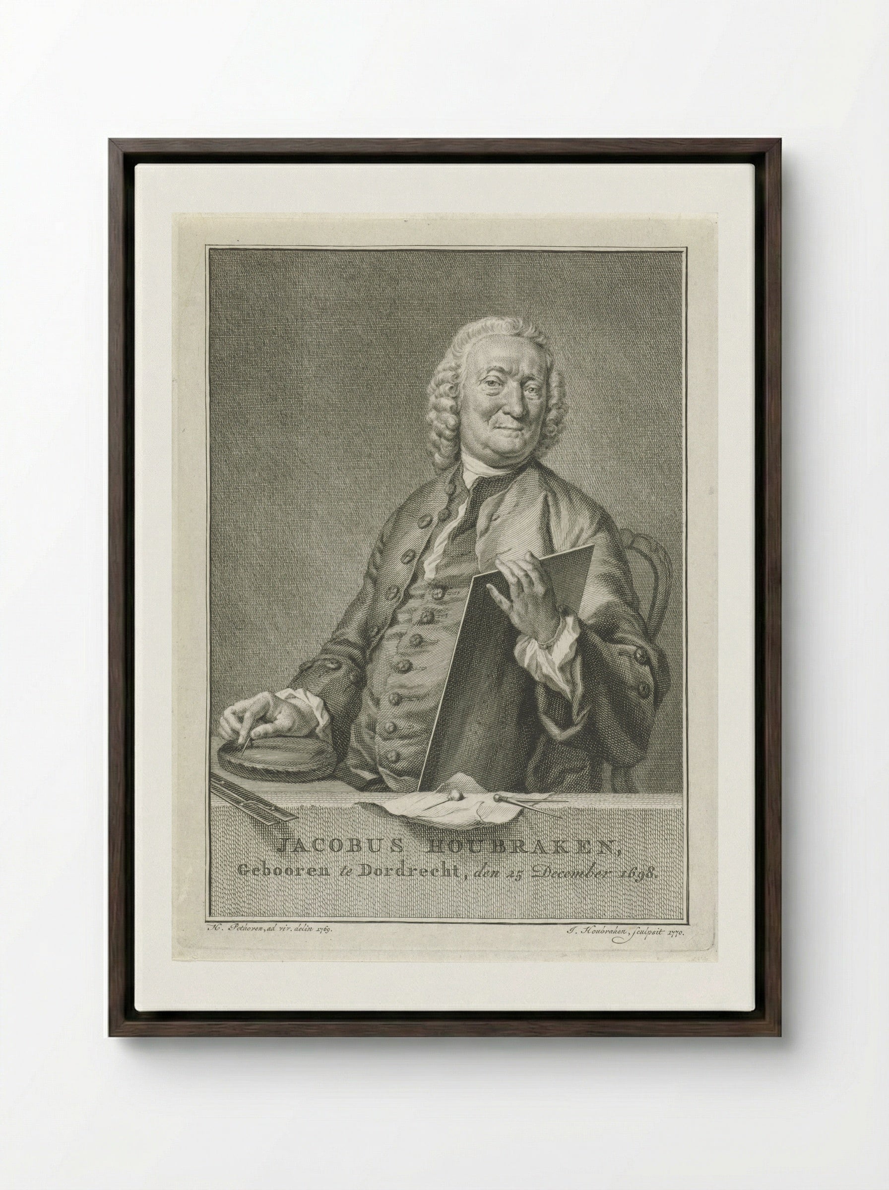 Portret van Pieter Langendijk - Jacob Houbraken - Framed Canvas Dark Wood