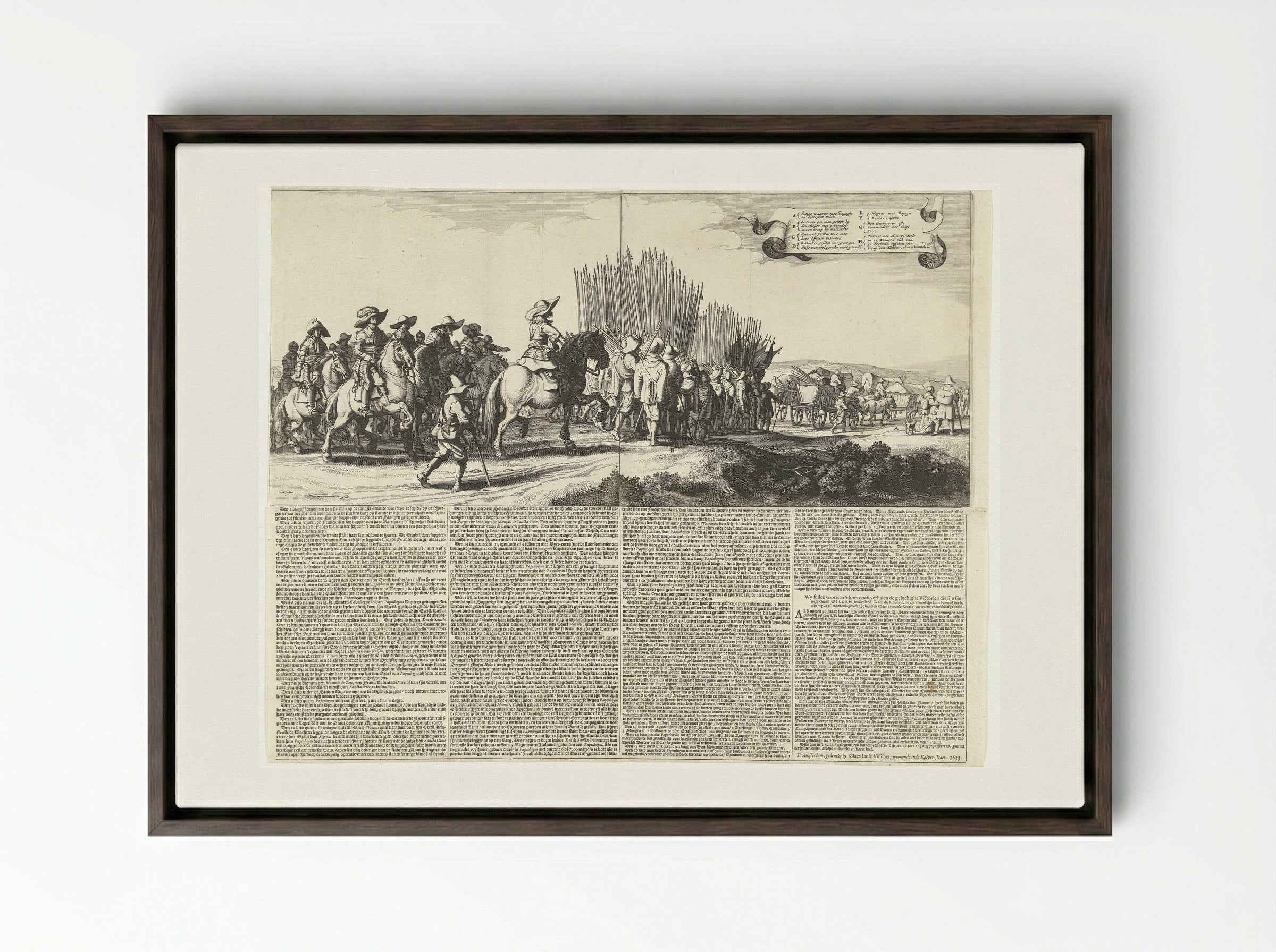 Uittocht van het Spaanse leger uit Maastricht, 1632 (platen 5 en 6) - Jan van de Velde II - Framed Canvas Dark Wood