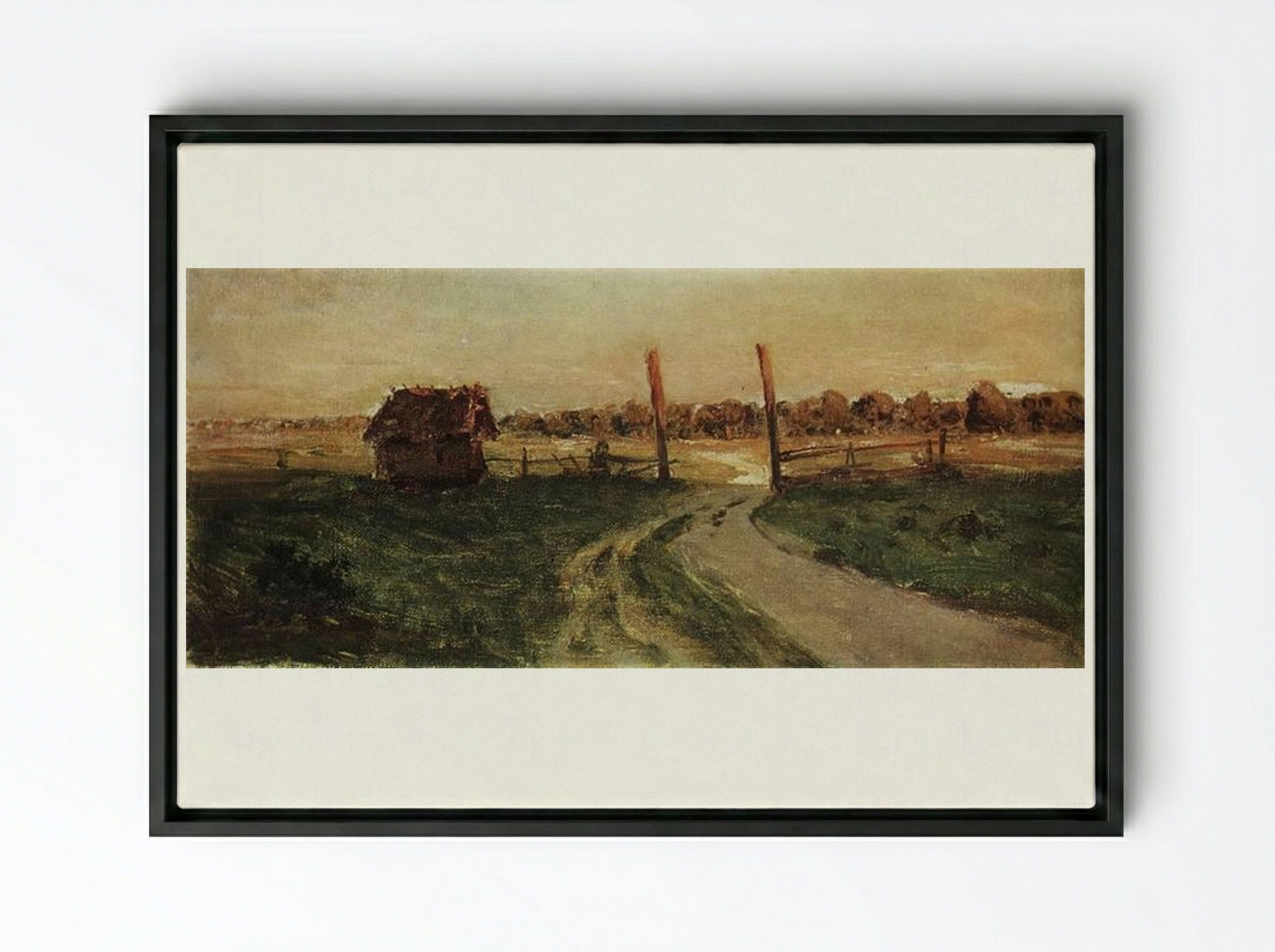 Landscape with an isba - Isaac Levitan - Framed Canvas Black