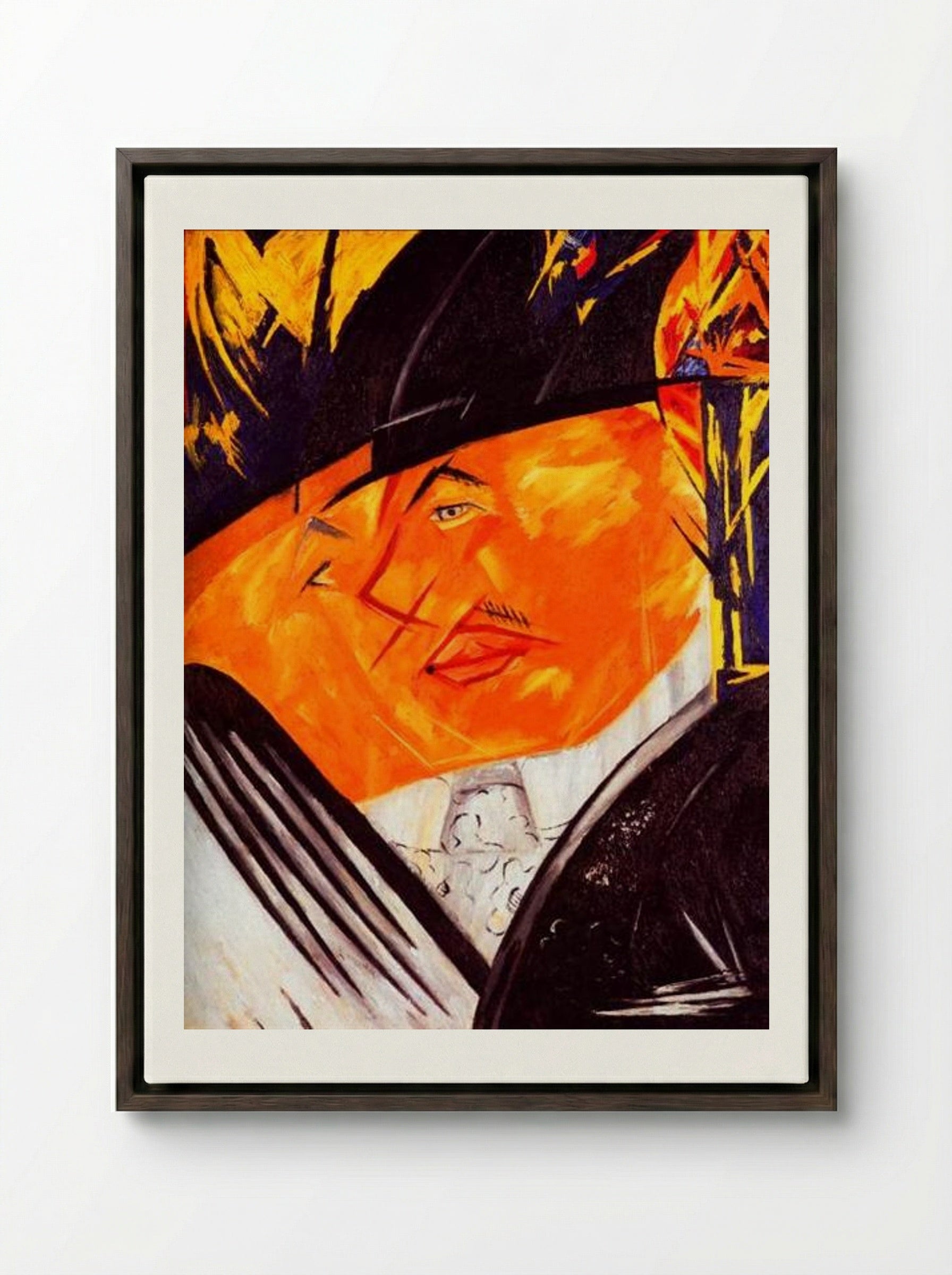 Portrait of Mikhail Larionov - Natalia Goncharova - Framed Canvas Dark Wood