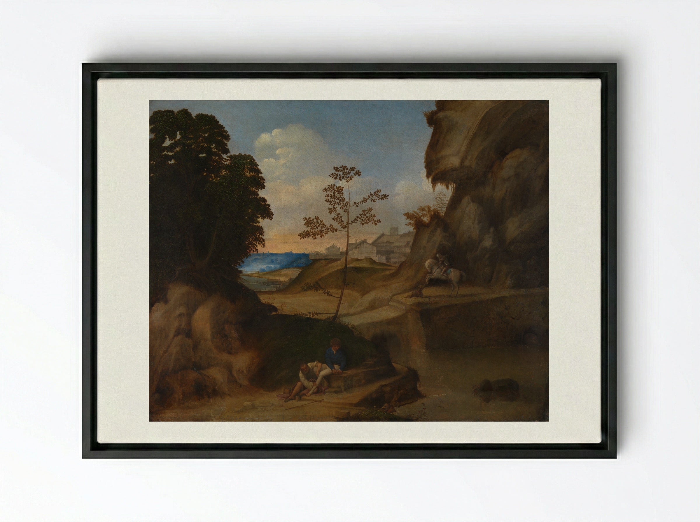 The Sunset - Giorgione - Framed Canvas Black