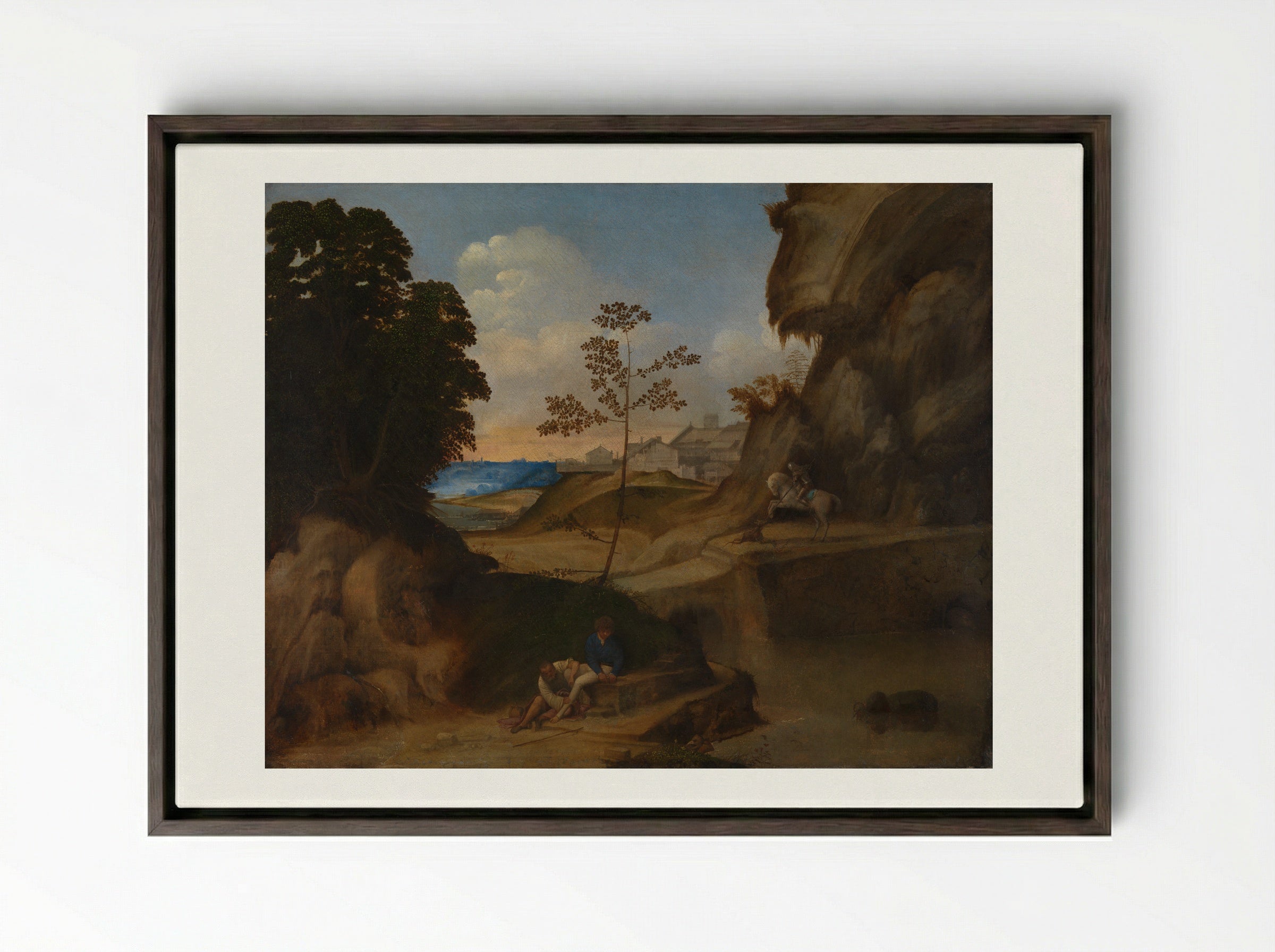 The Sunset - Giorgione - Framed Canvas Dark Wood