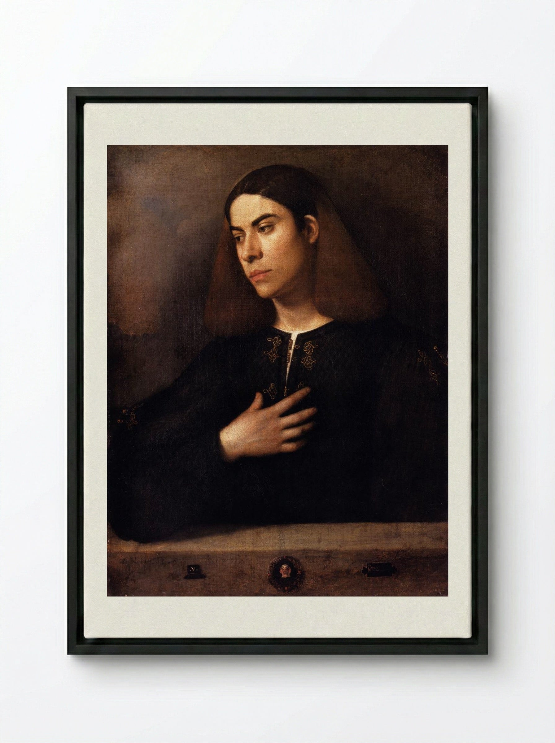 Portrait of a Youth (Antonio Broccardo) - Giorgione - Framed Canvas Black