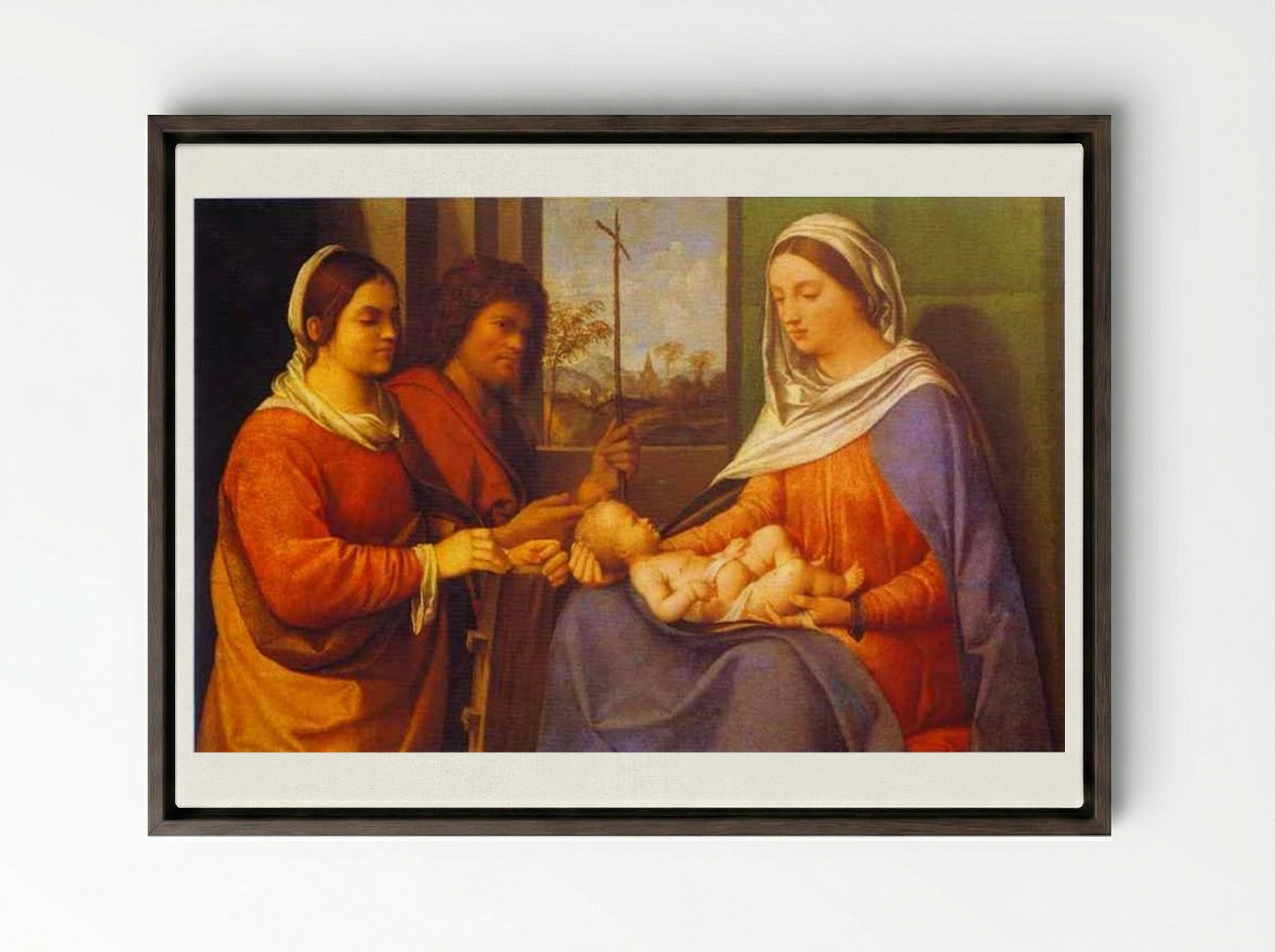 Sacred Conversation - Giorgione - Framed Canvas Dark Wood