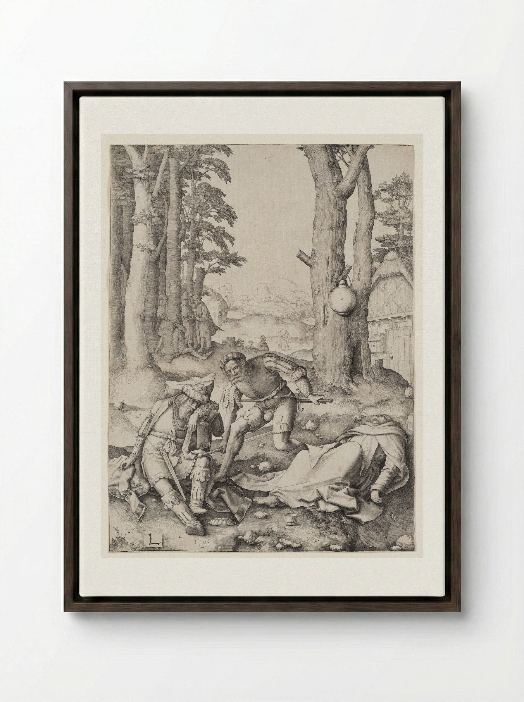 Mahomet and the Monk Sergius - Lucas van Leyden - Framed Canvas Dark Wood