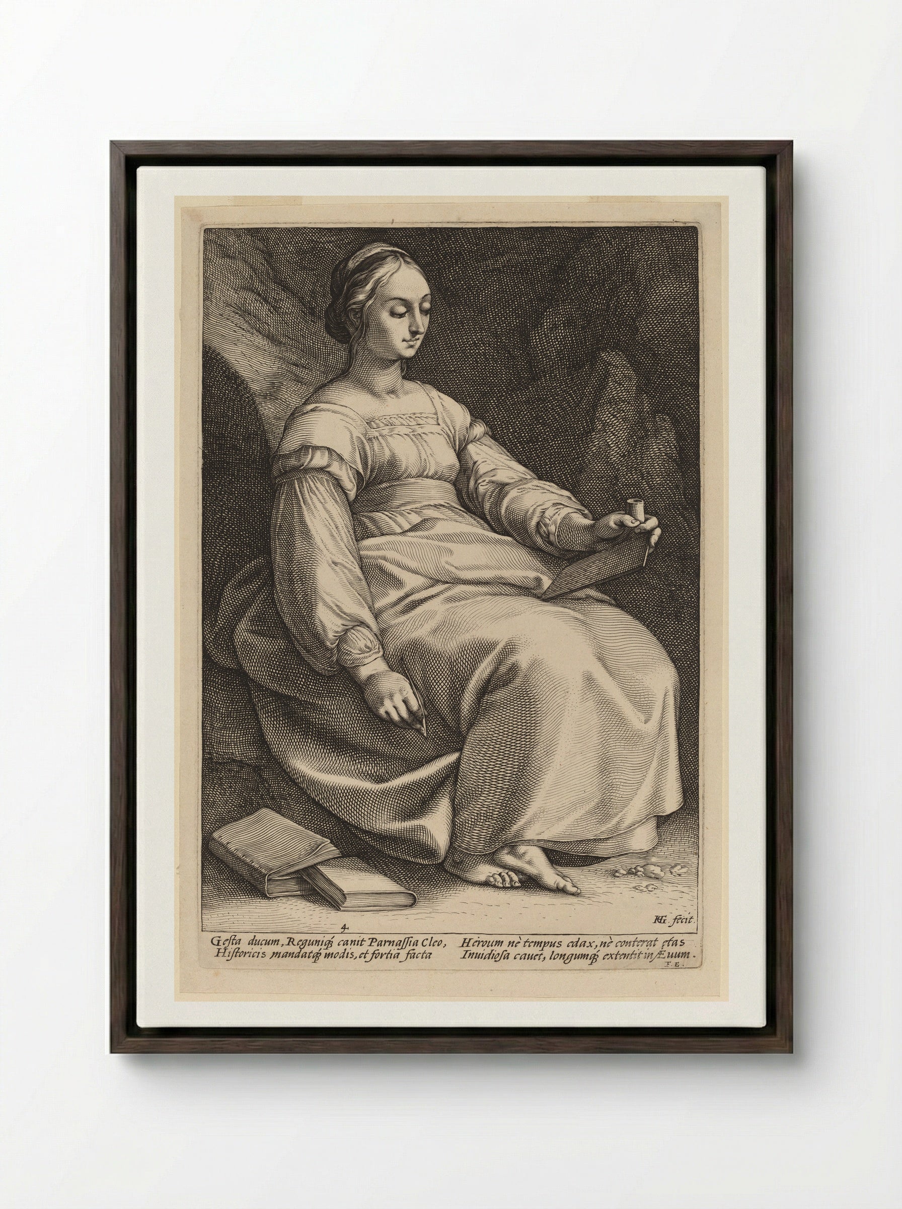 Clio - Hendrick Goltzius - Framed Canvas Dark Wood