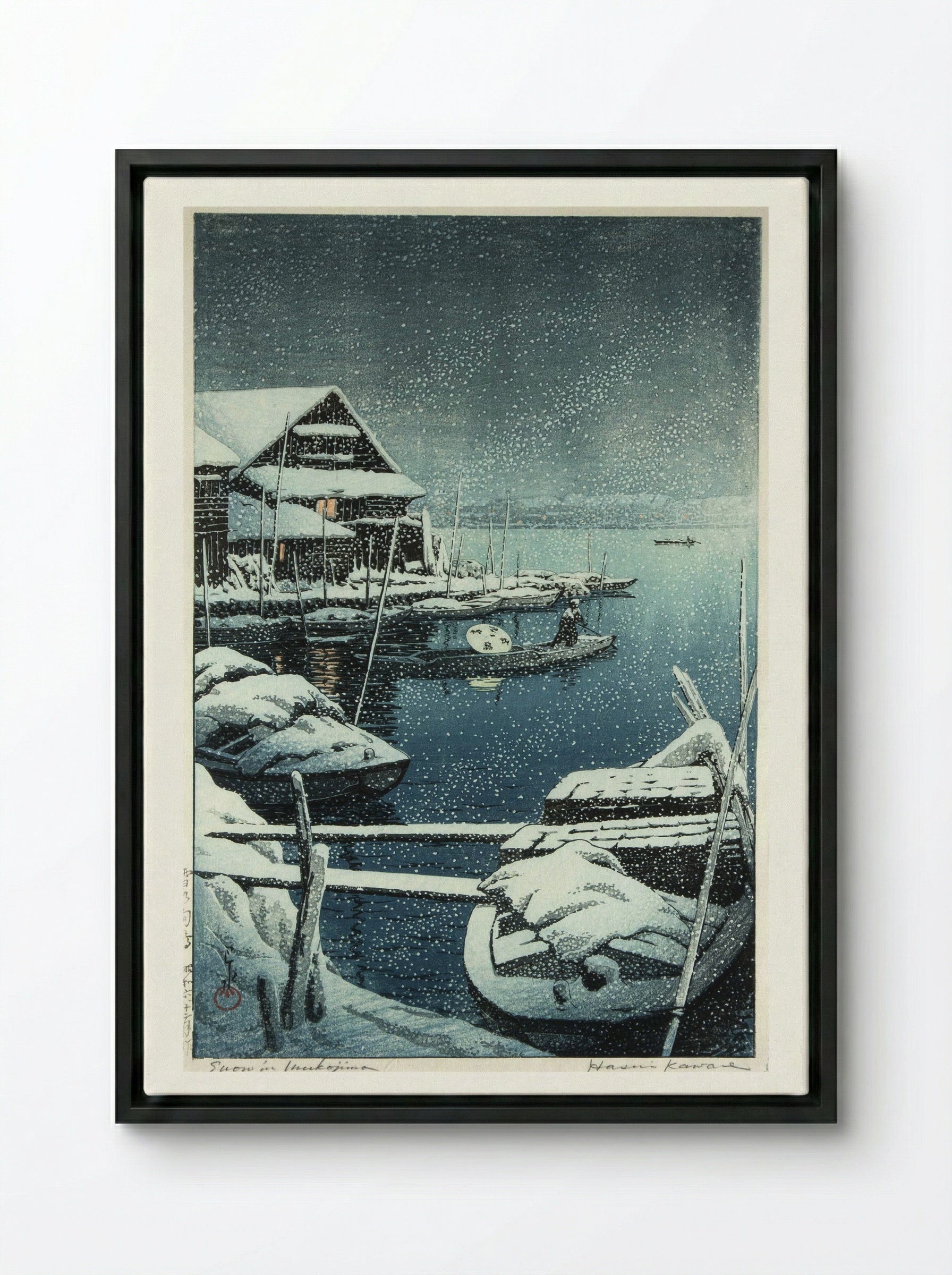 Snow at Mukojima - Hasui Kawase - Framed Canvas Black