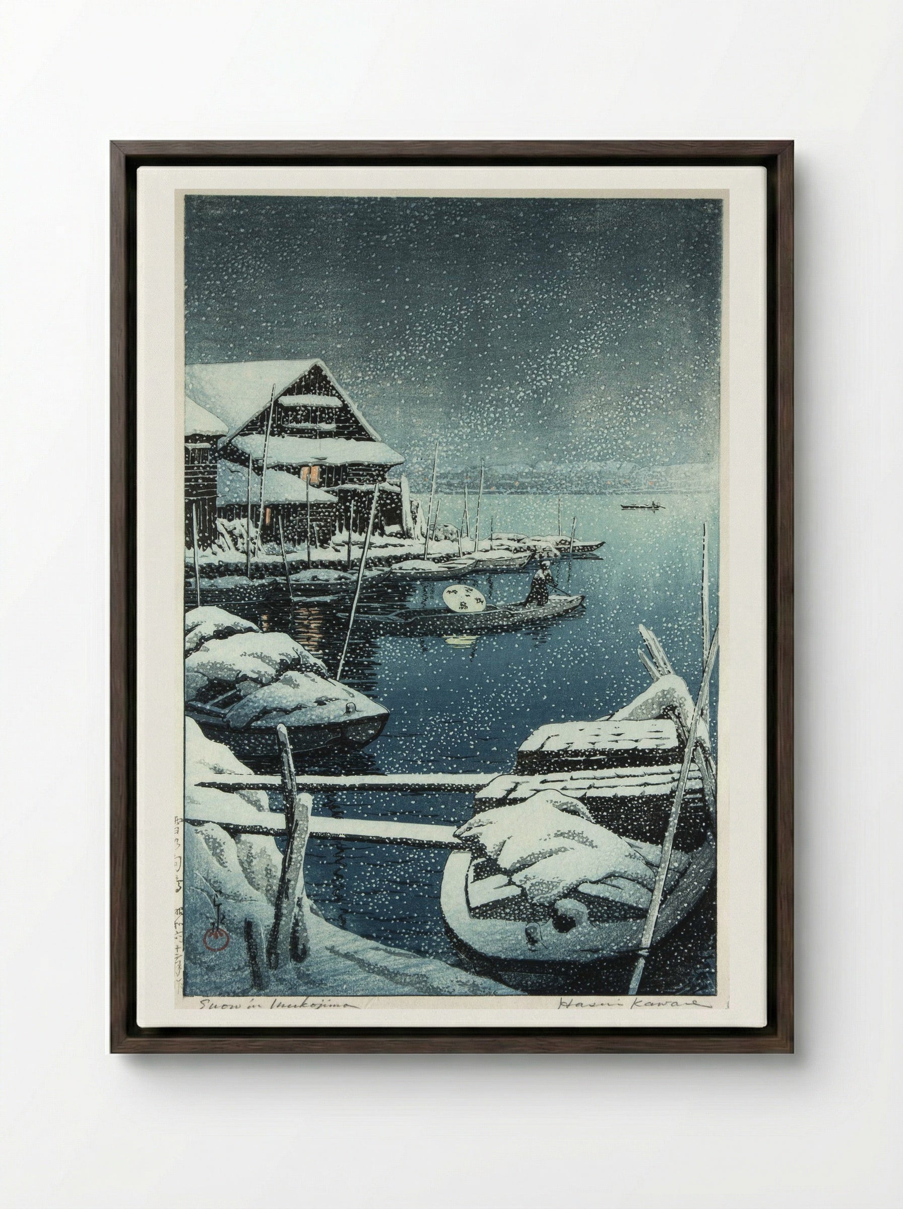 Snow at Mukojima - Hasui Kawase - Framed Canvas Dark Wood