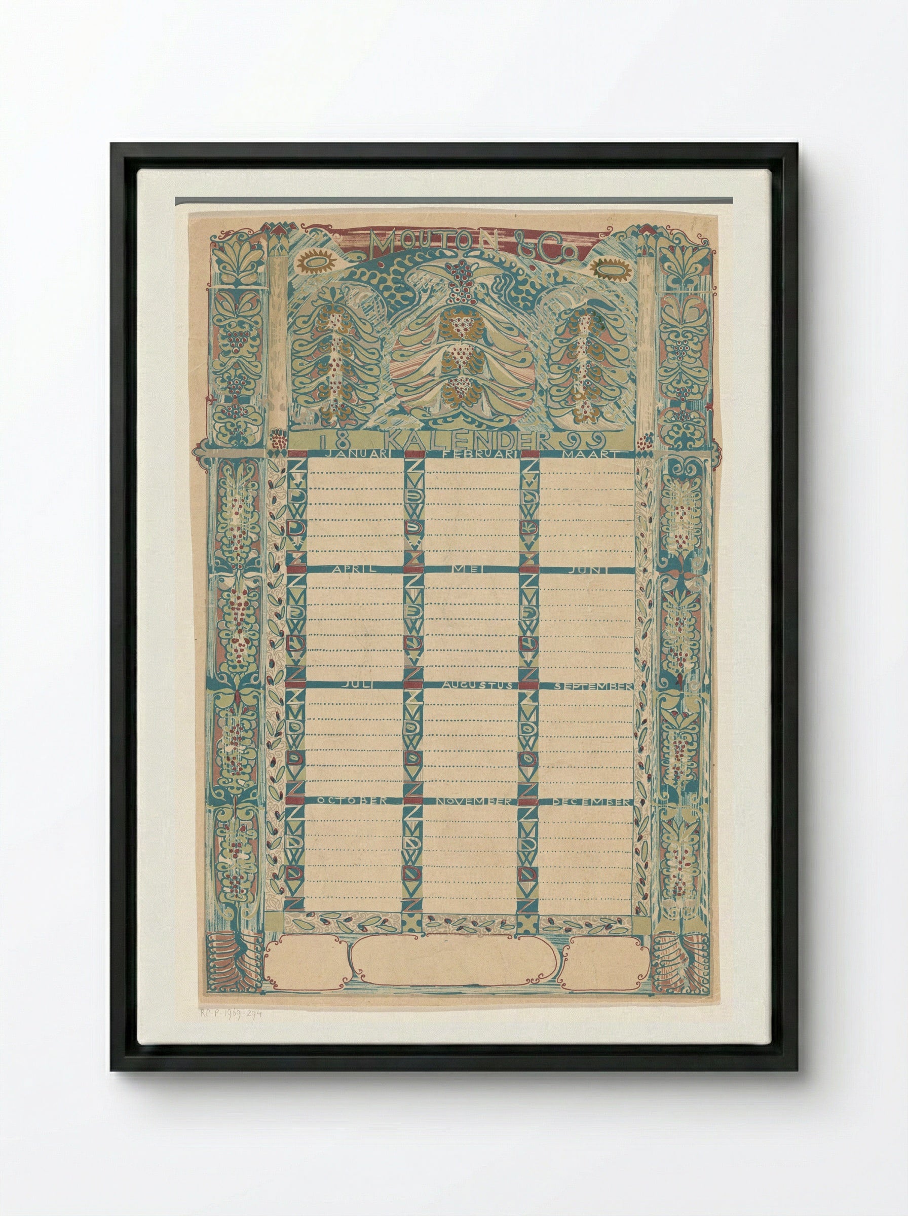 Kalender Mouton & Co. 1899 - Carel Adolph Lion Cachet - Framed Canvas Black